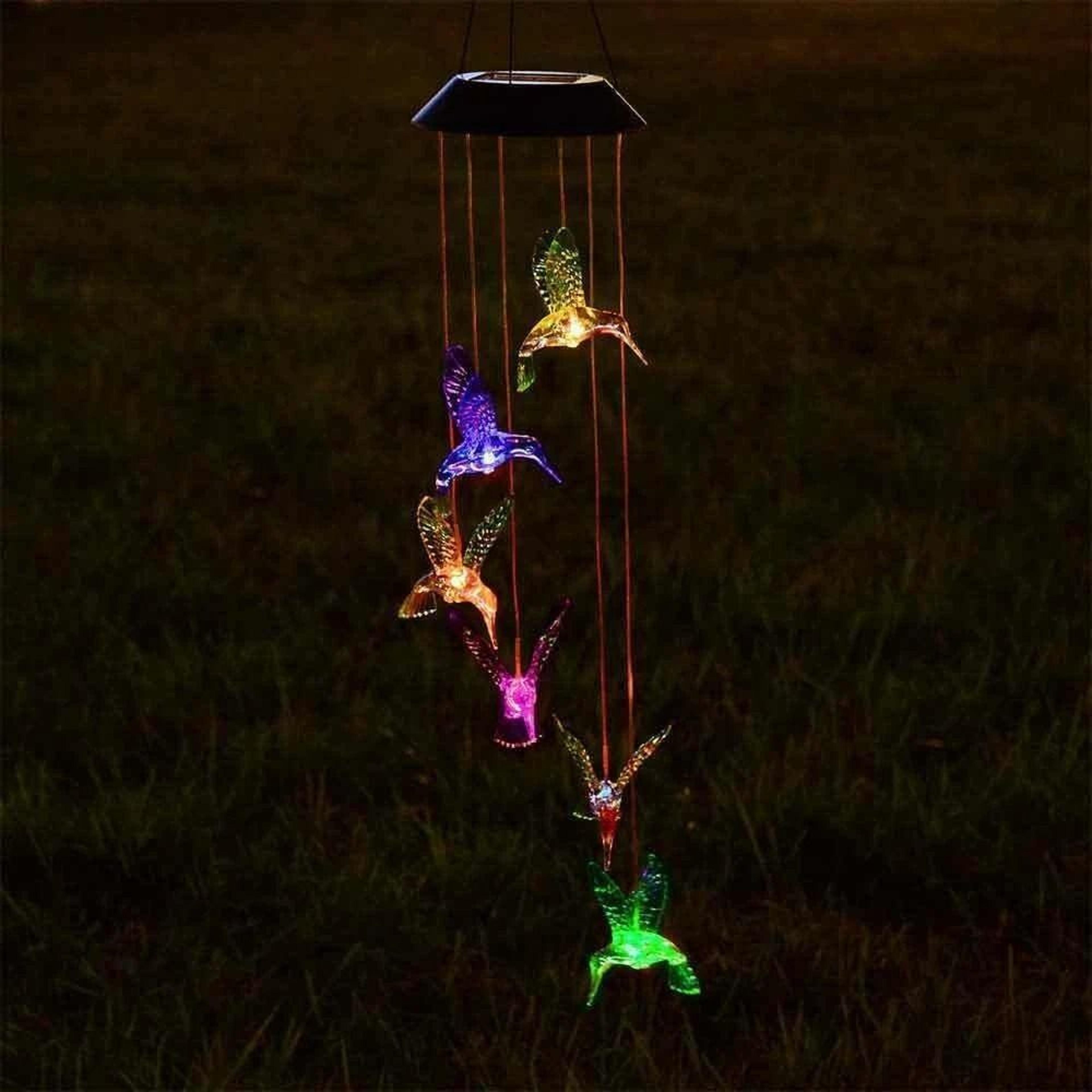 color changing led solar powered hummingbird wind chime lights for yard & garden