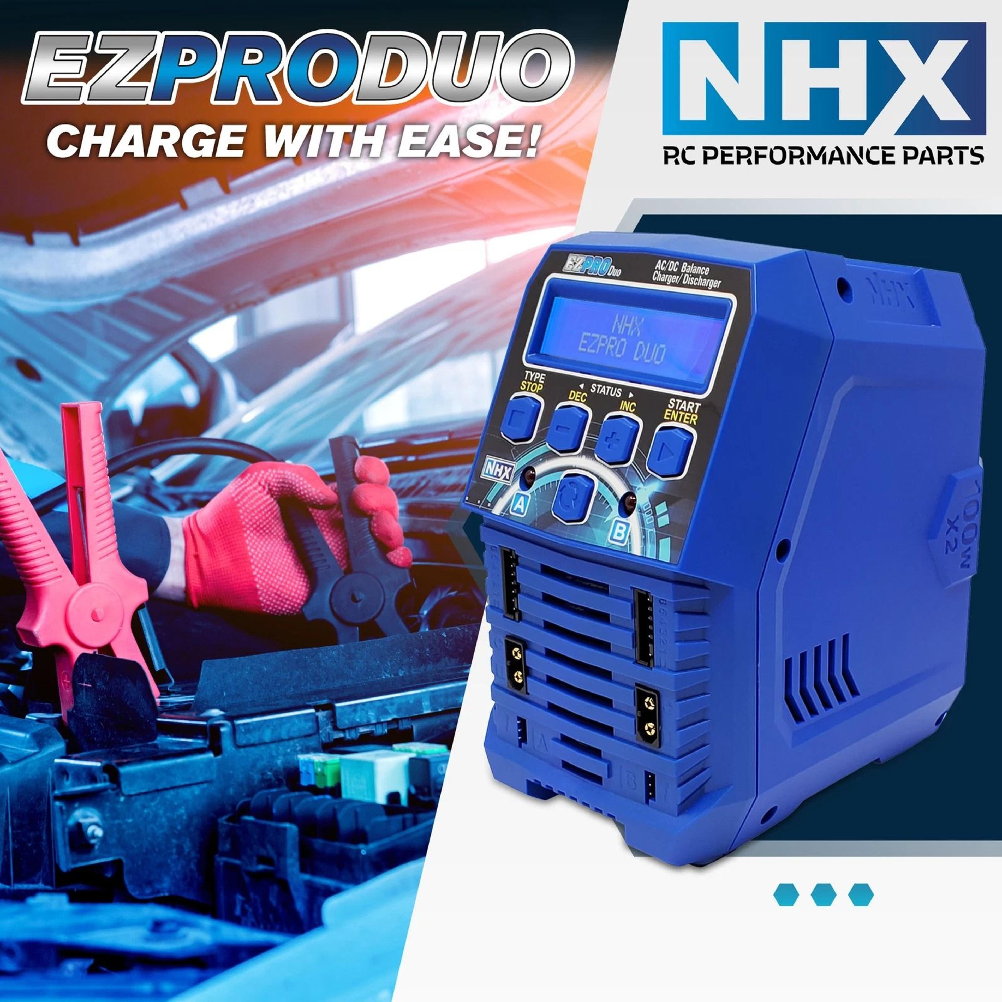 NHX EZPRO DUO 100W X2 Dual ACDC Battery Balance Charger For LIPOLIHV  NIMH RC Batteries 2