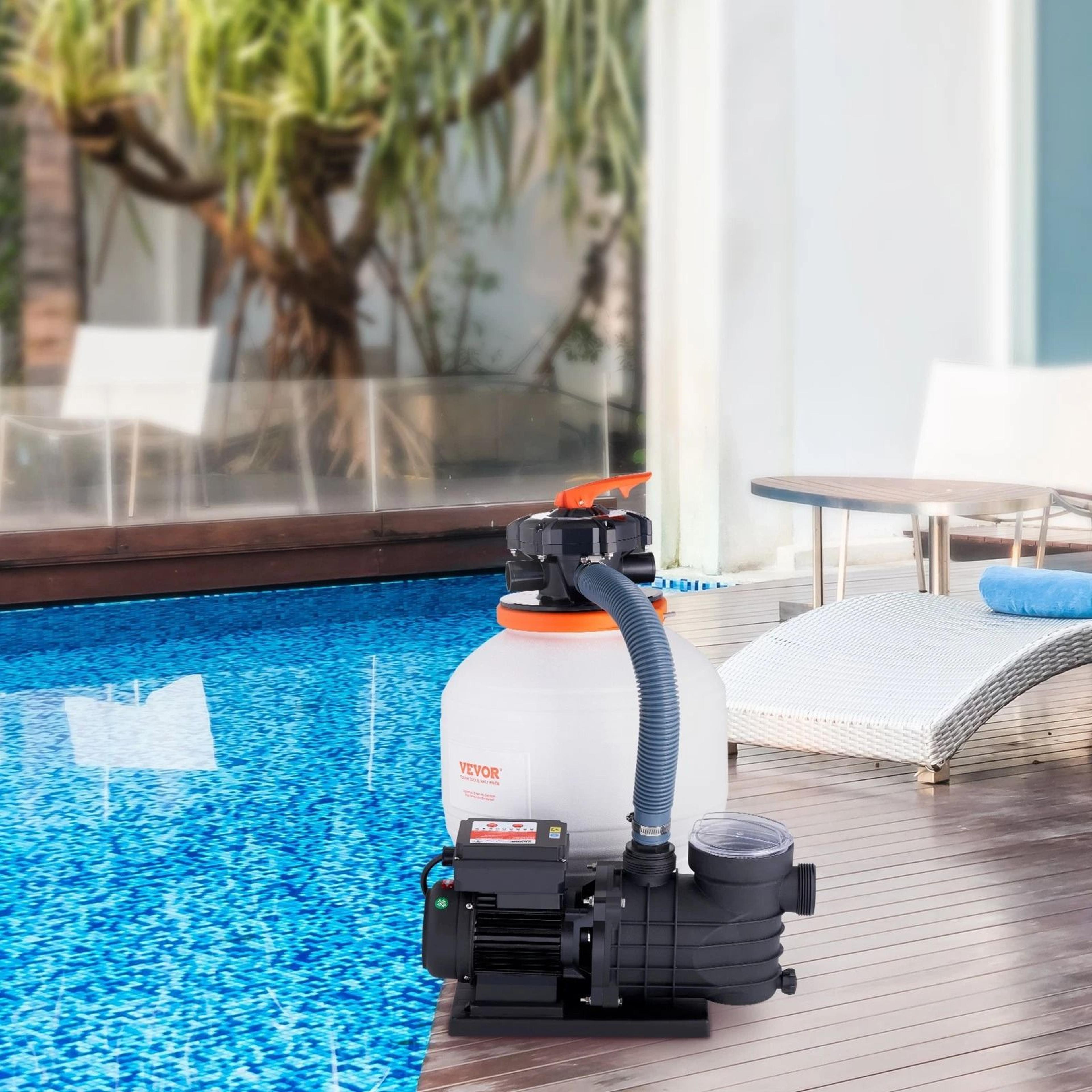 sand filter above ground with 3/4hp pool pump flow and 6 way valve