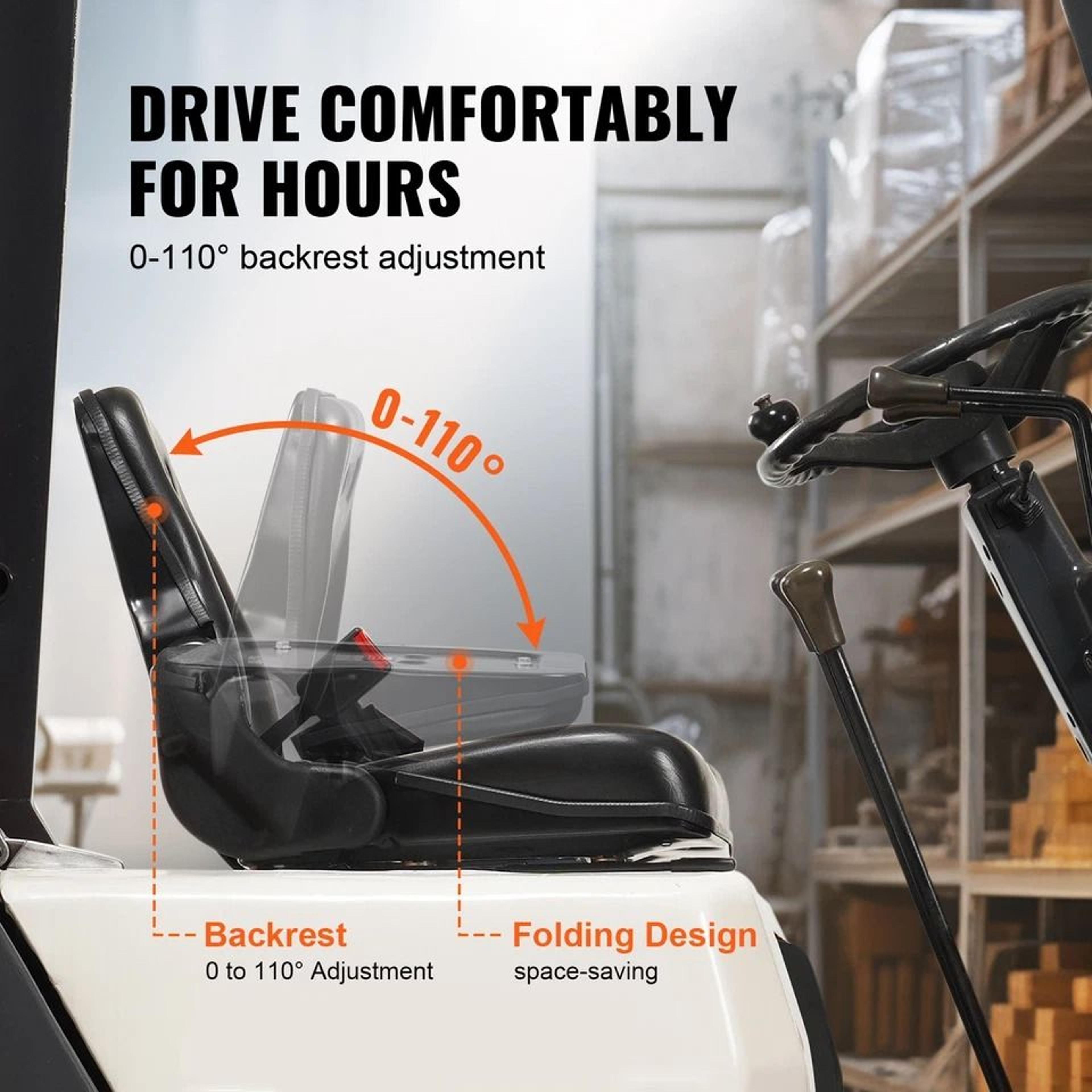 Universal Forklift Seat Fold Down Tractor Seat Replacement With Adjustable Backrest And Safety Seat 7
