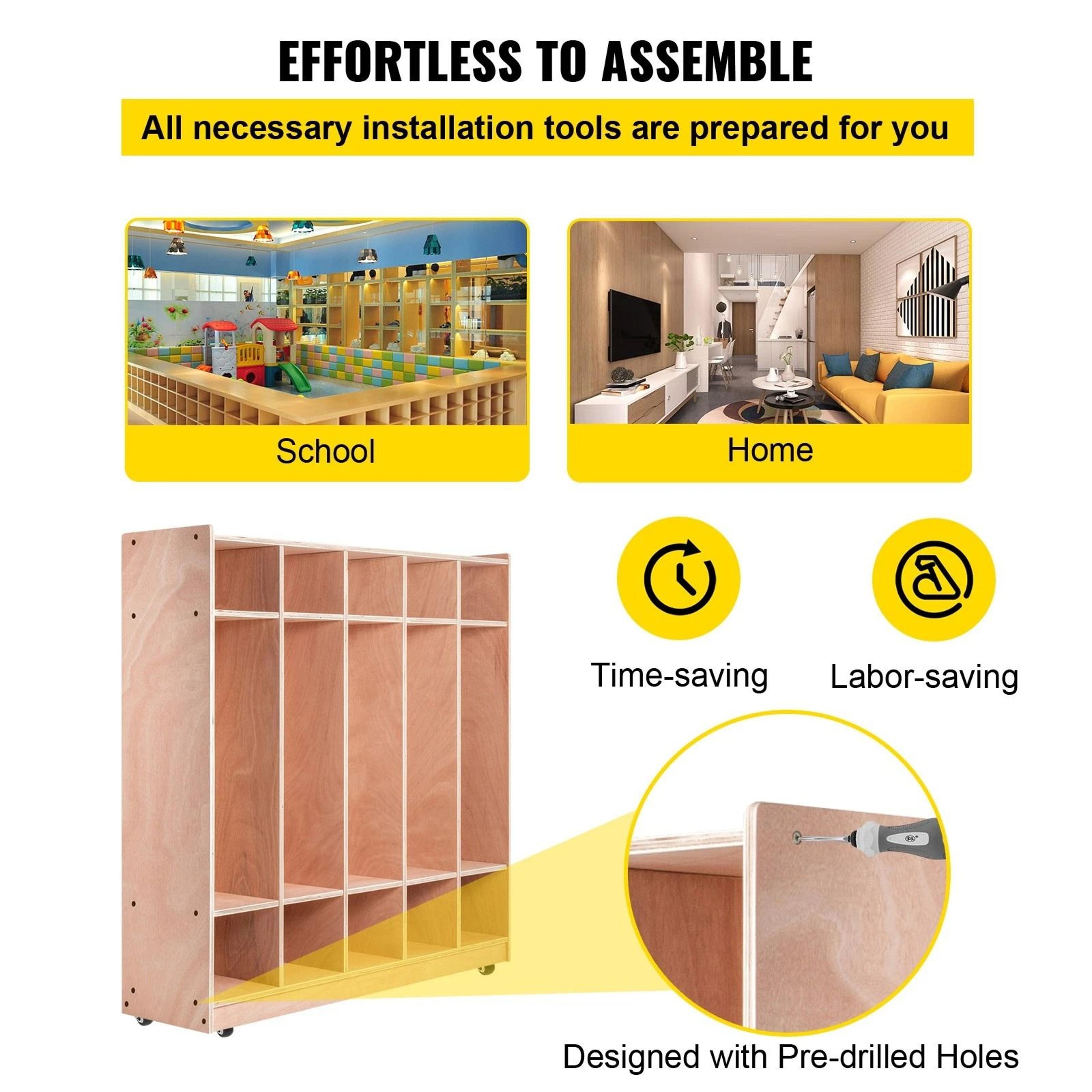 Premium 5 Section Daycare Cubby Coat Rack And Kids Storage Organizer With Hooks  Bins 2