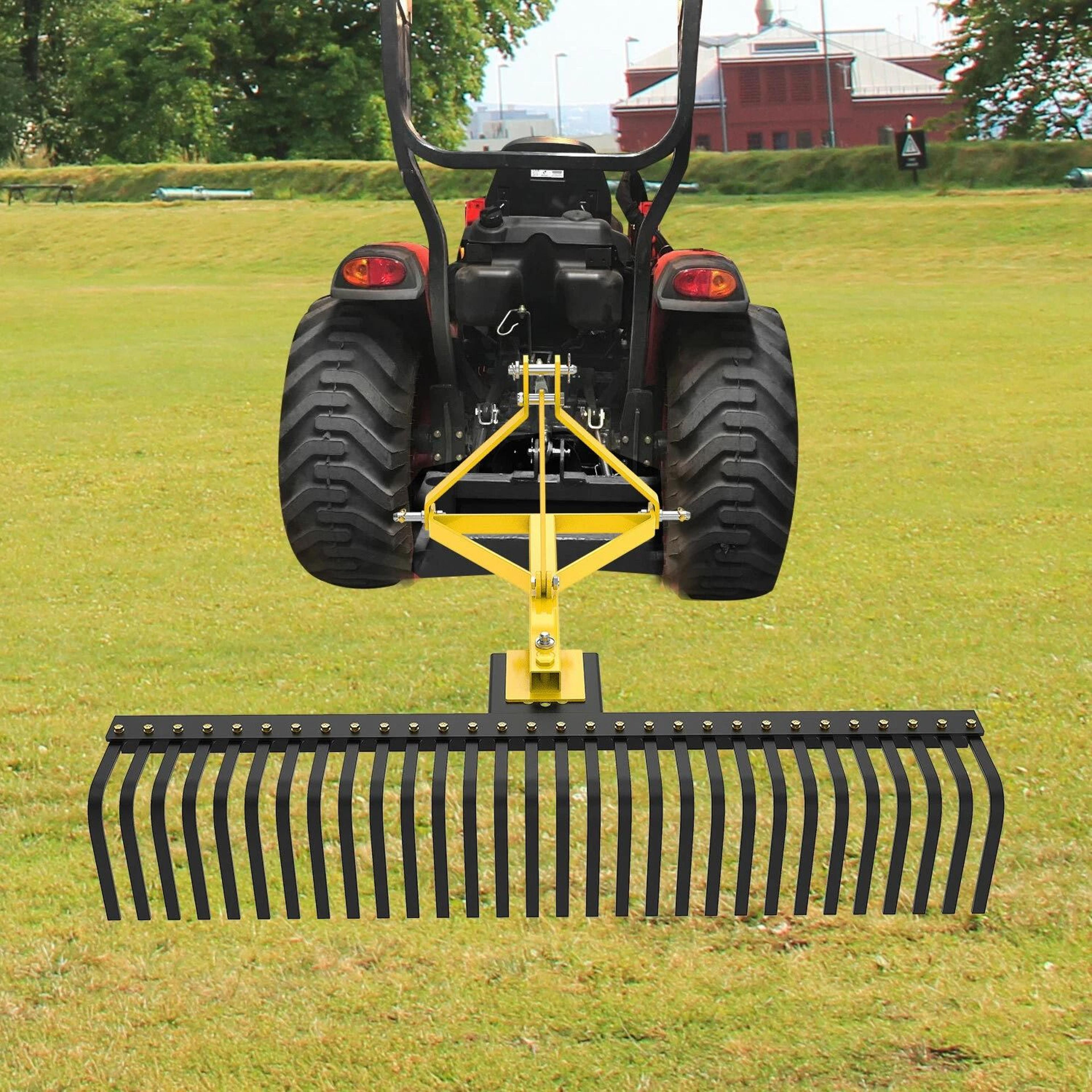 3 point landscape rock rake for tractor attachment perfect for soil, gravel & lawn care