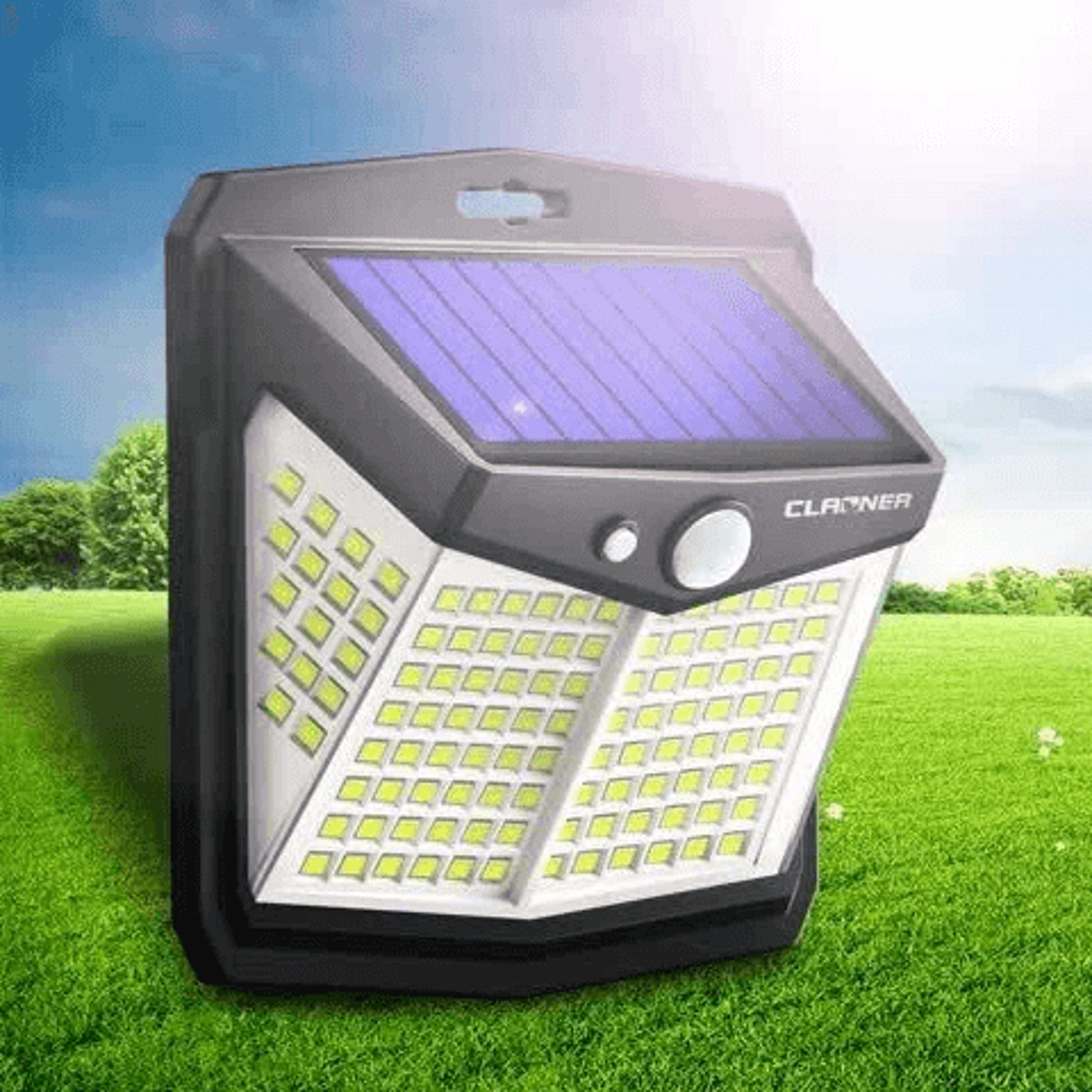 solar powered led outdoor security light with pir motion sensor waterproof wall lamp