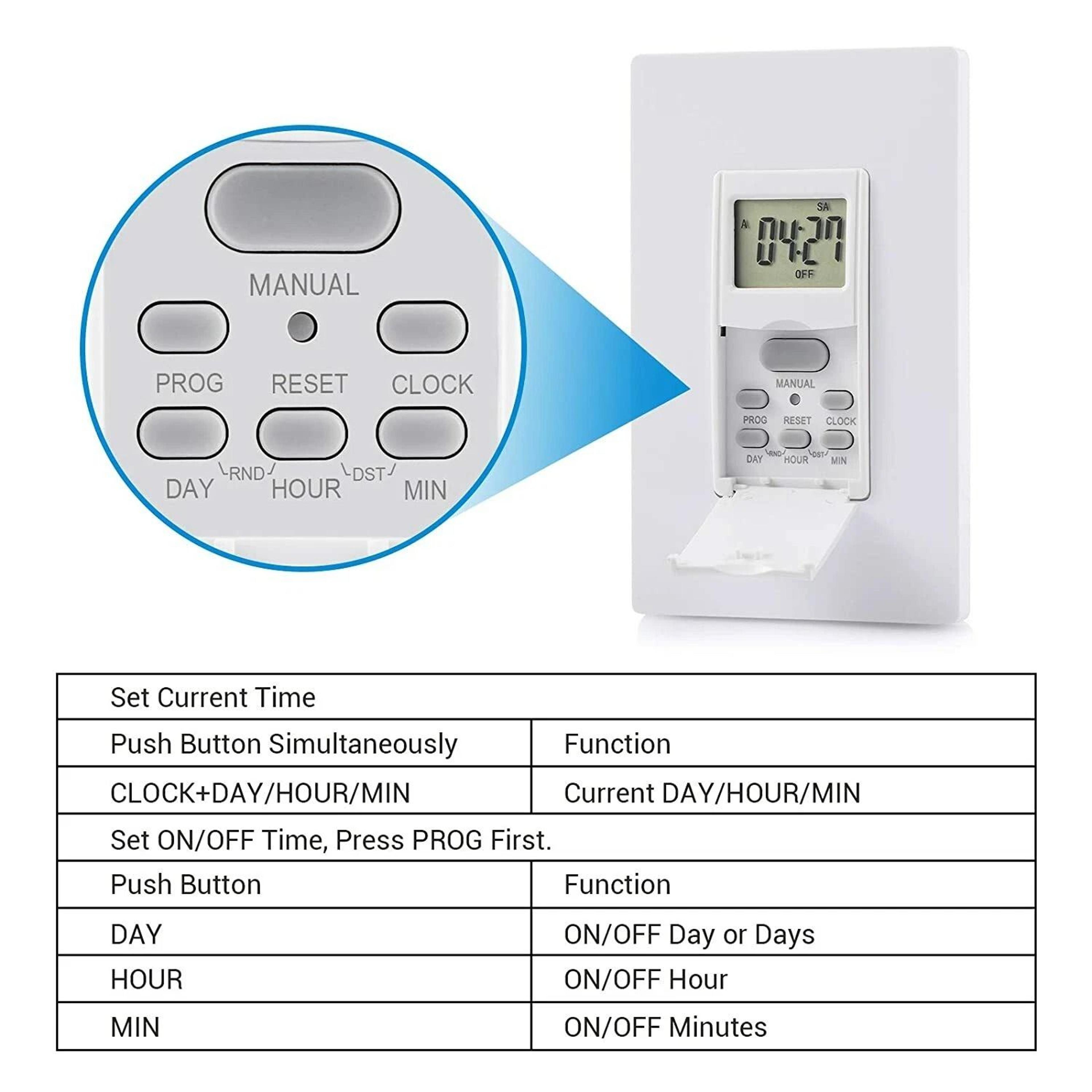7 Day Programmable Digital In Wall Timer Switch For Lights And Fans 5