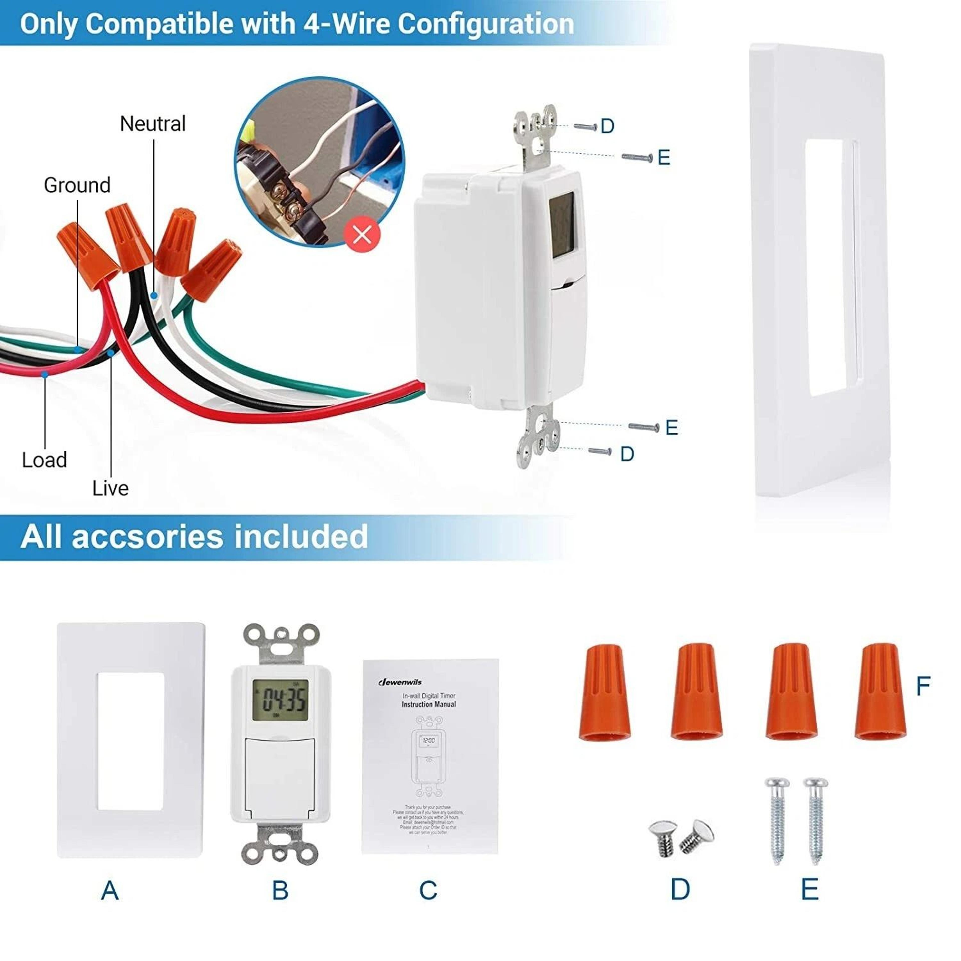 7 Day Programmable Digital In Wall Timer Switch For Lights And Fans 6