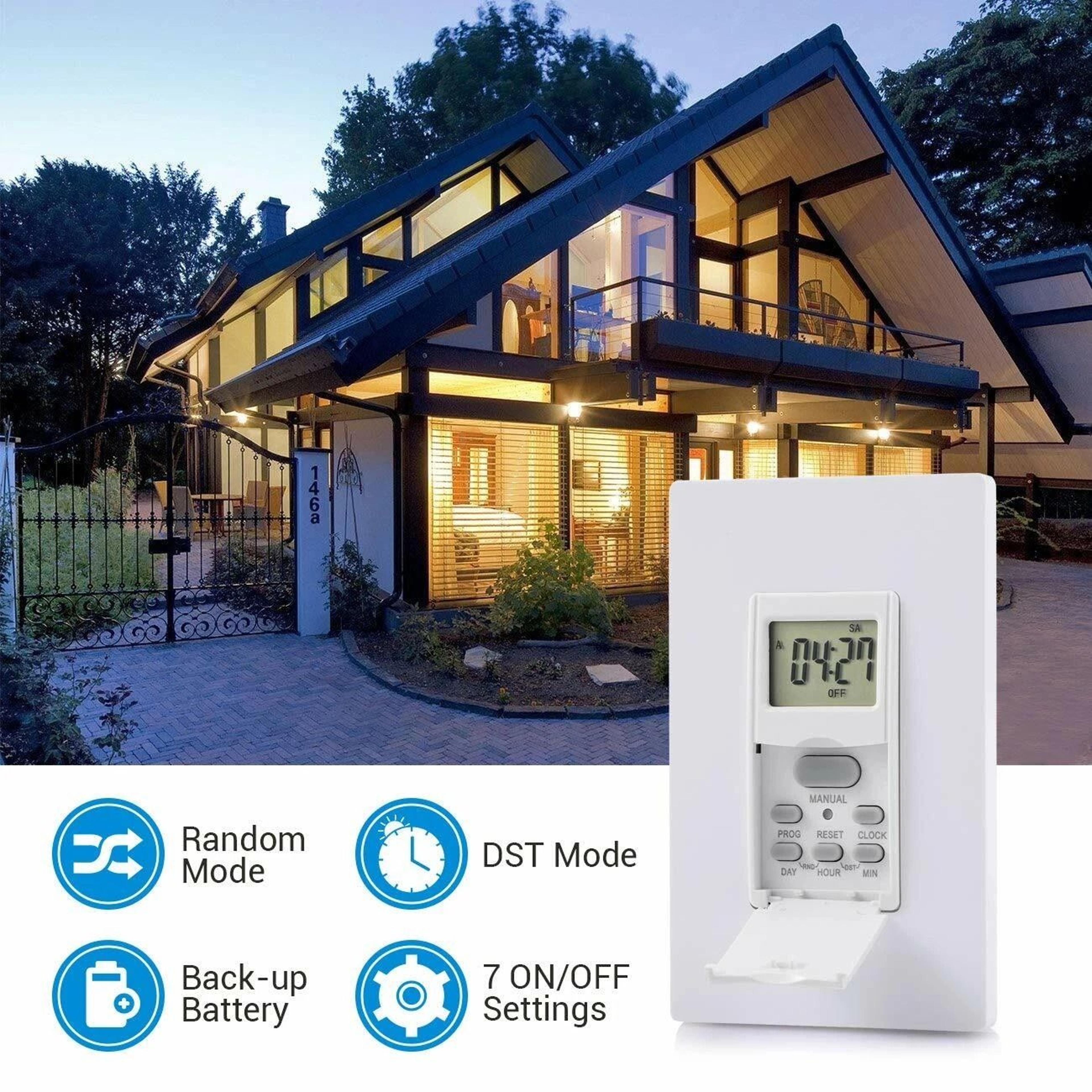 7 Day Programmable Digital In Wall Timer Switch For Lights And Fans 7