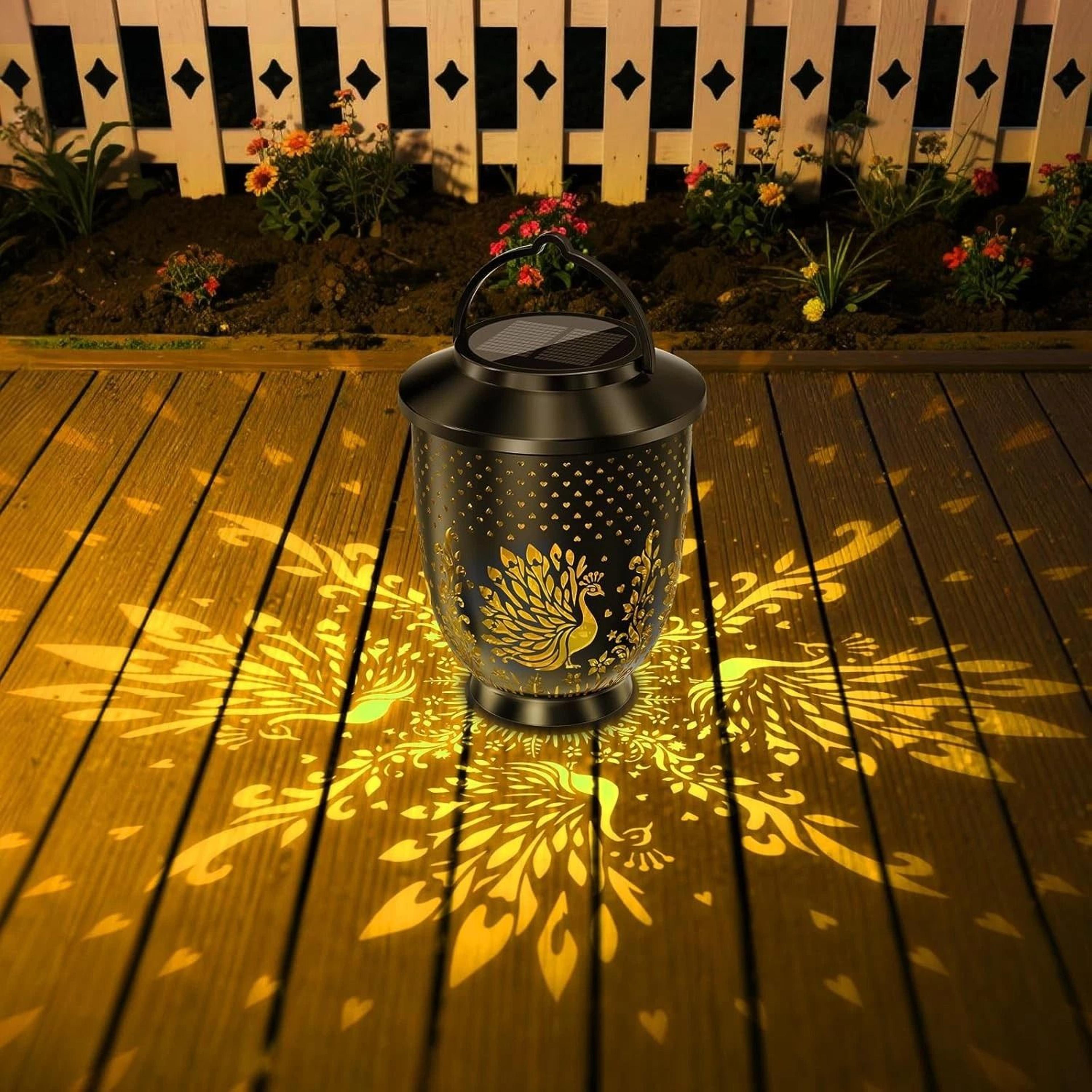 peacock solar led hanging lantern waterproof outdoor garden light