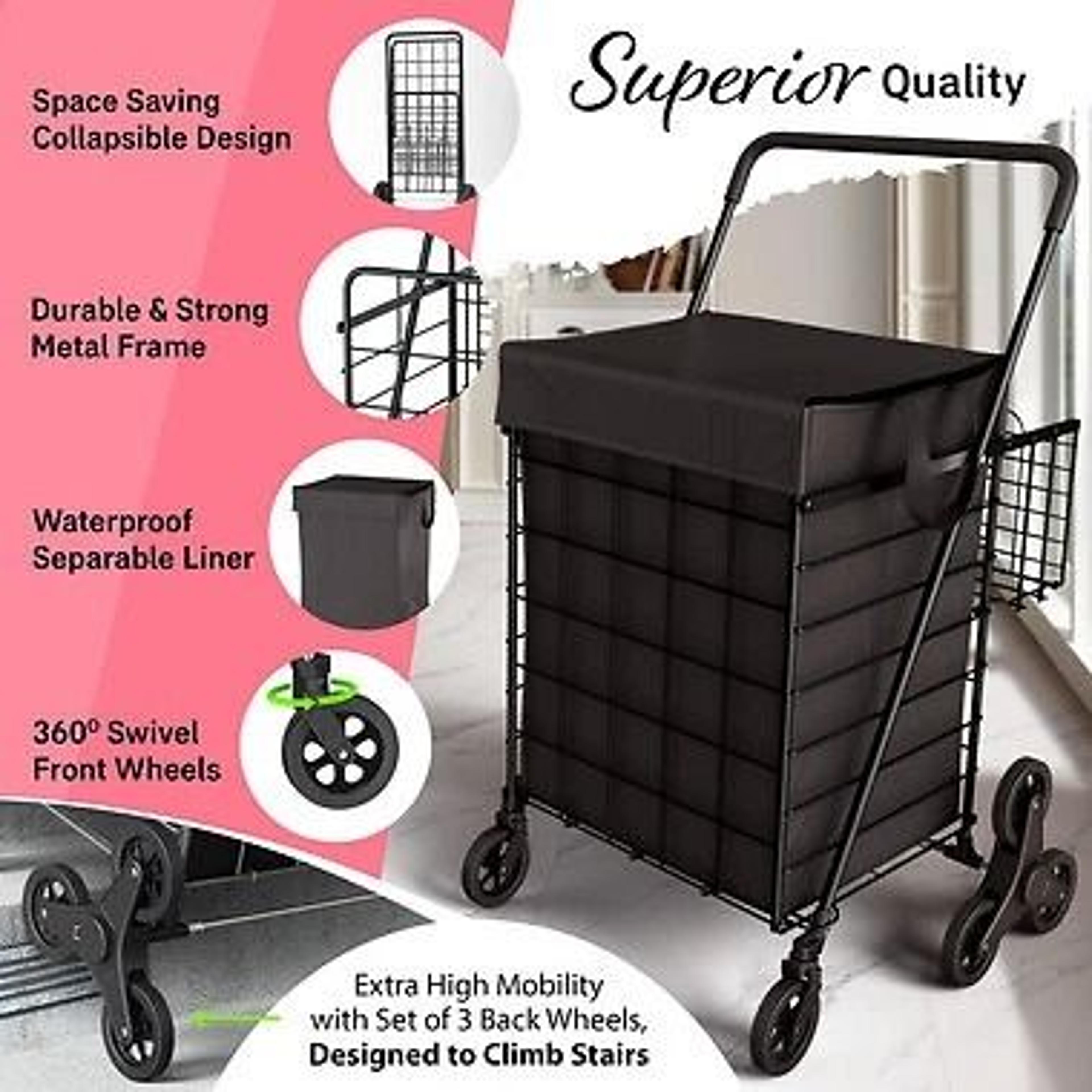 Heavy Duty Folding Shopping Cart With Double Baskets For Easy Transport 5