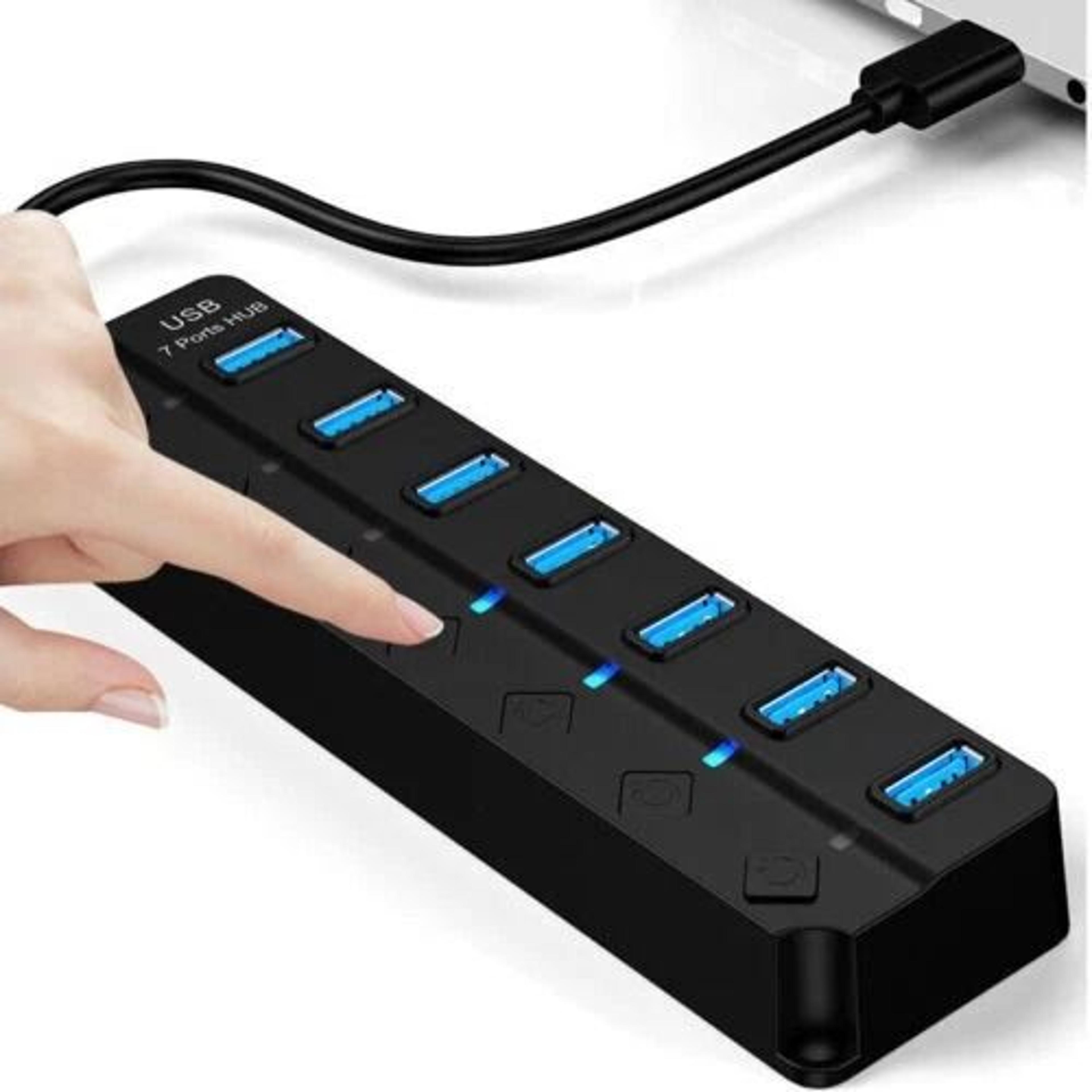 7 Port USB Hub Splitter Adapter High Speed Charging For PC Laptop  Mac 9