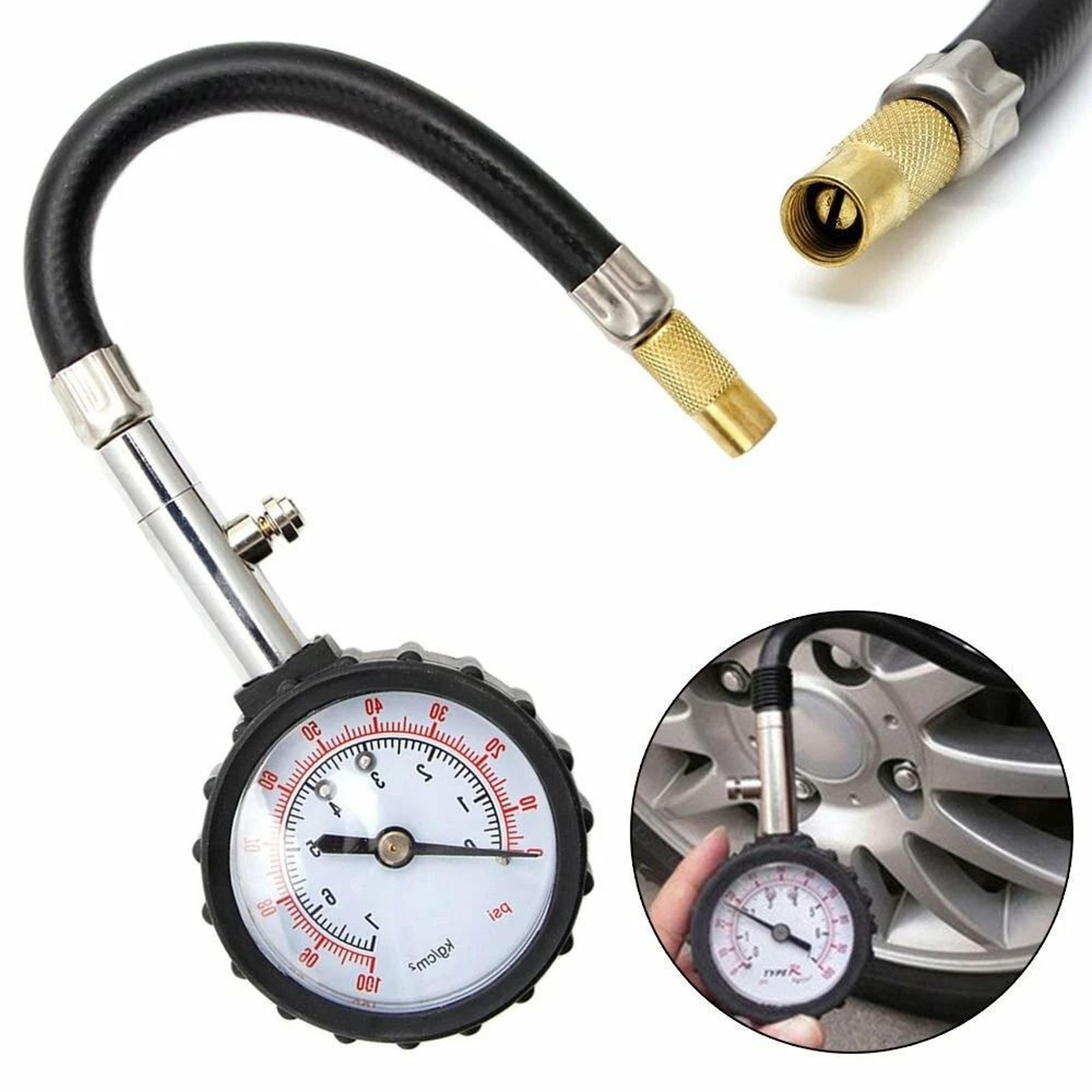 accurate psi tire pressure gauge with flexible hose for cars and trucks