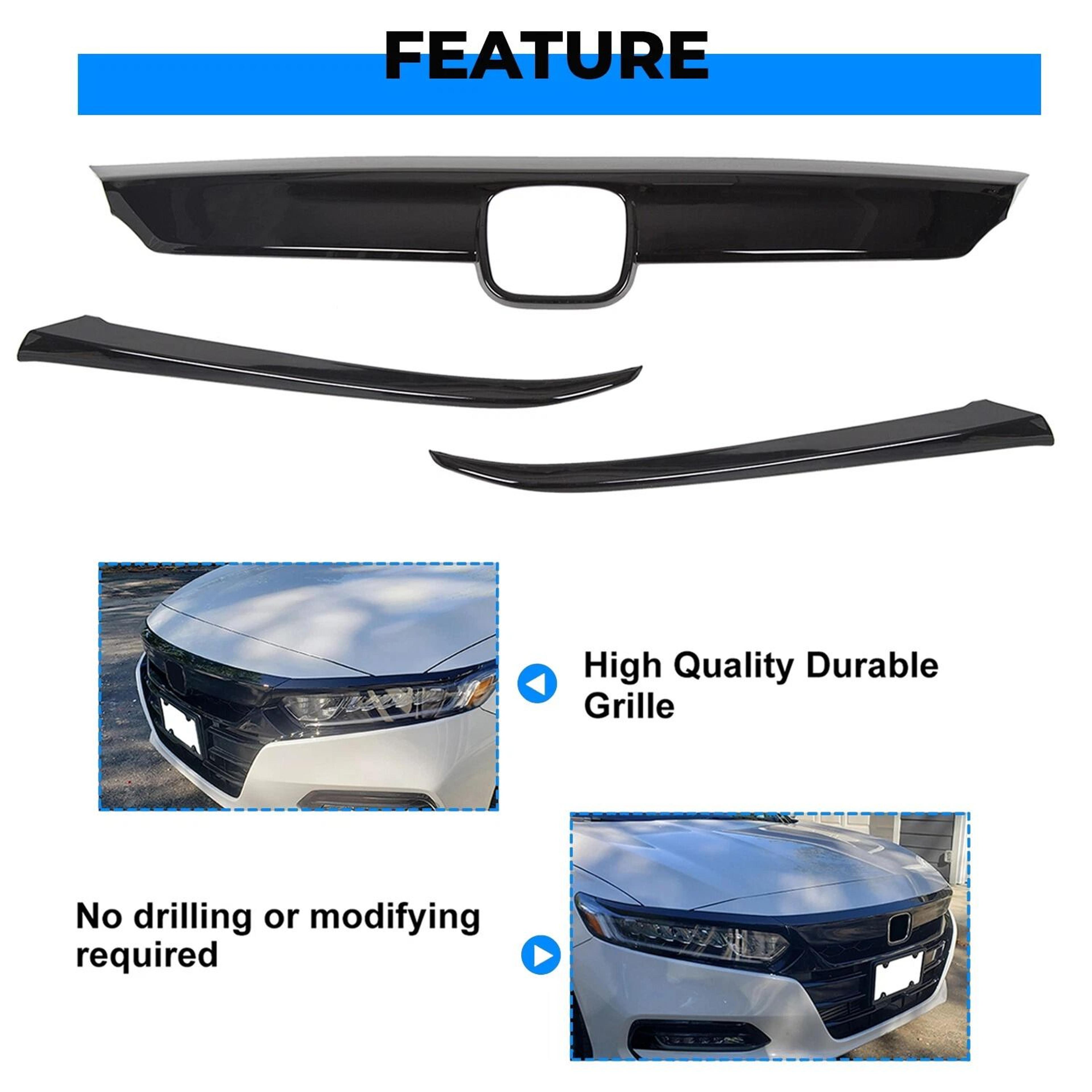 Glossy Black Honda Accord Grille Trim Cover Front Grille Overlay 8