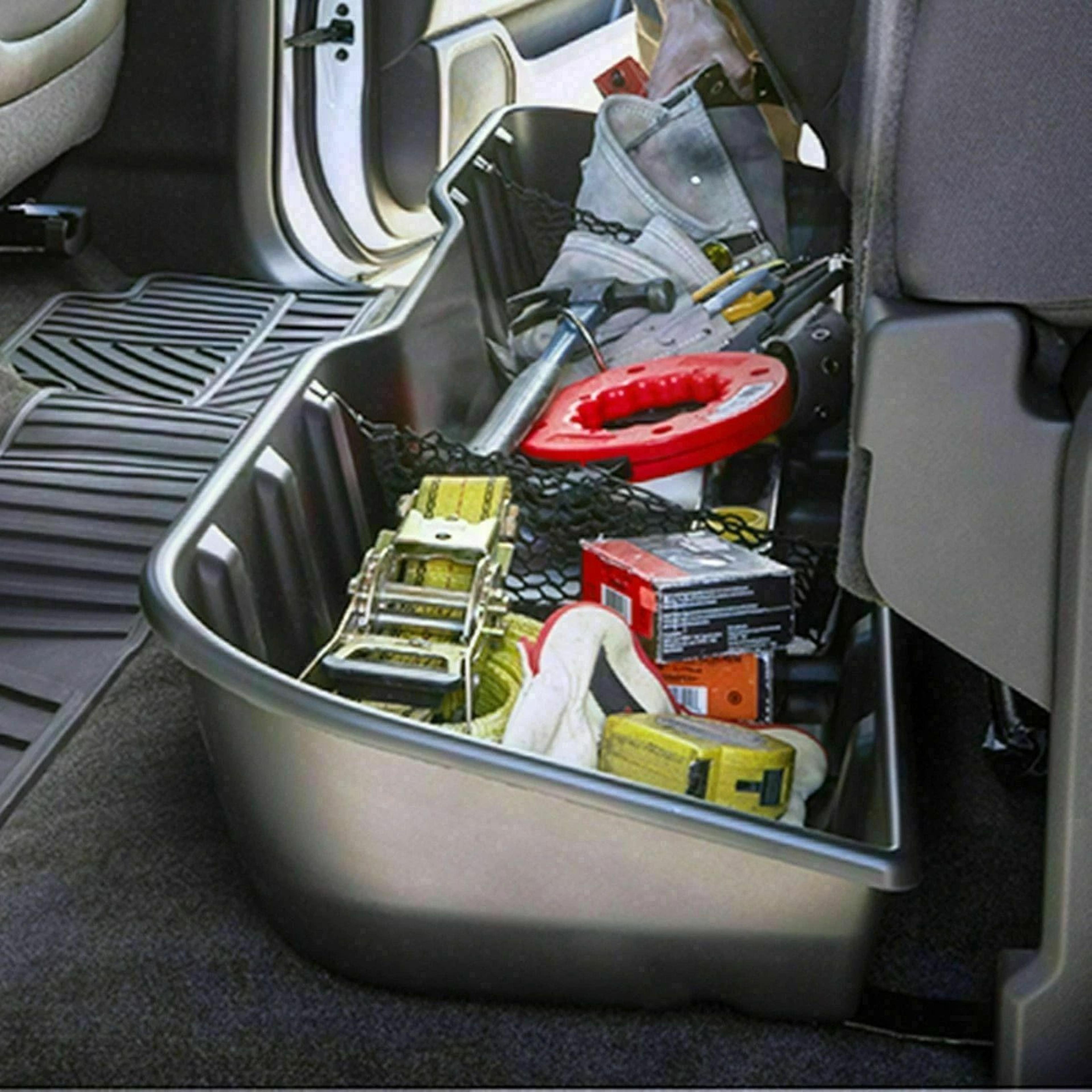 black underseat storage box for chevy silverado & gmc sierra crew cab durable & waterproof organizer