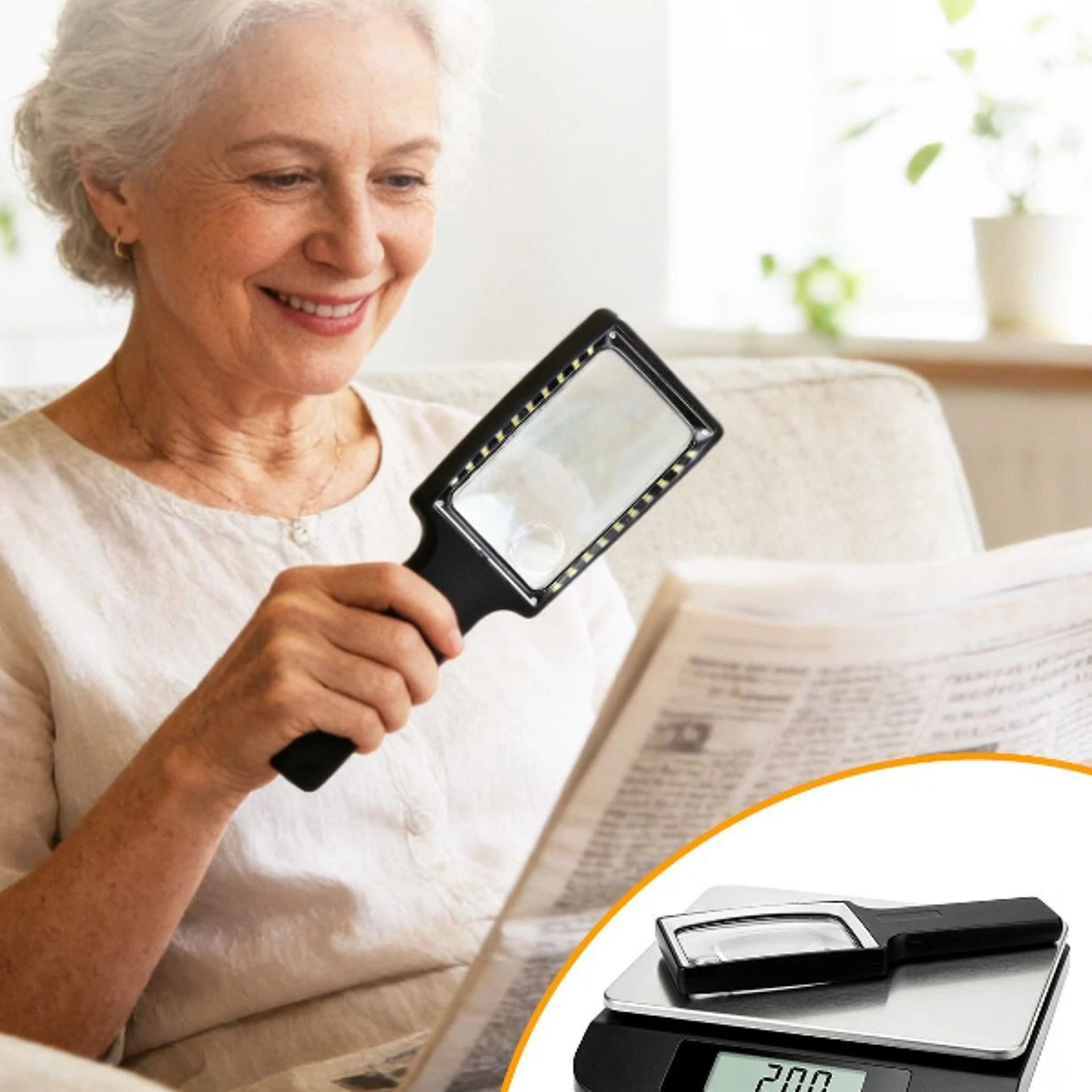led magnifying glass with light 2x & 8x magnification for seniors & low vision readers