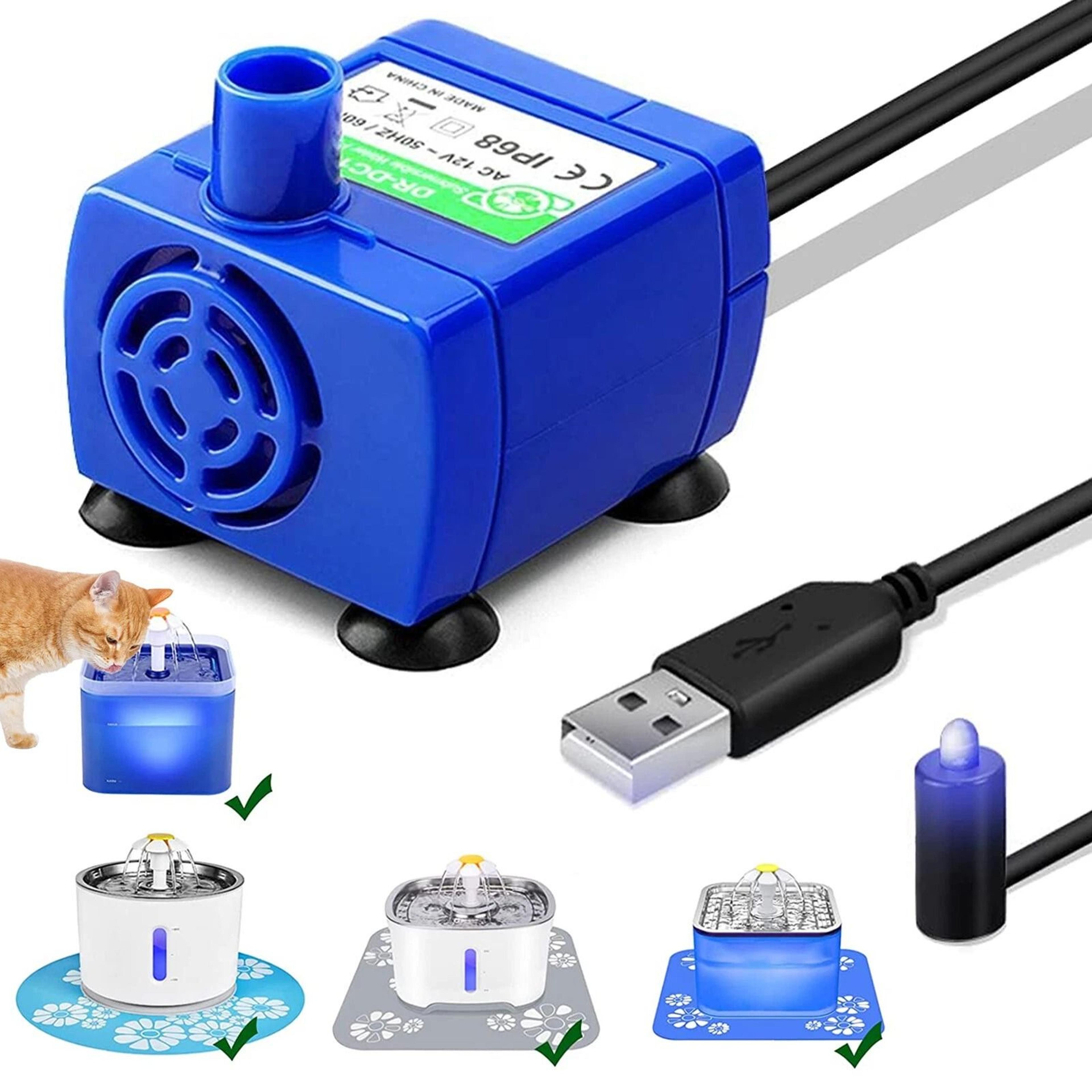rechargeable pet drinking fountain pump with led light cat water dispenser replacement
