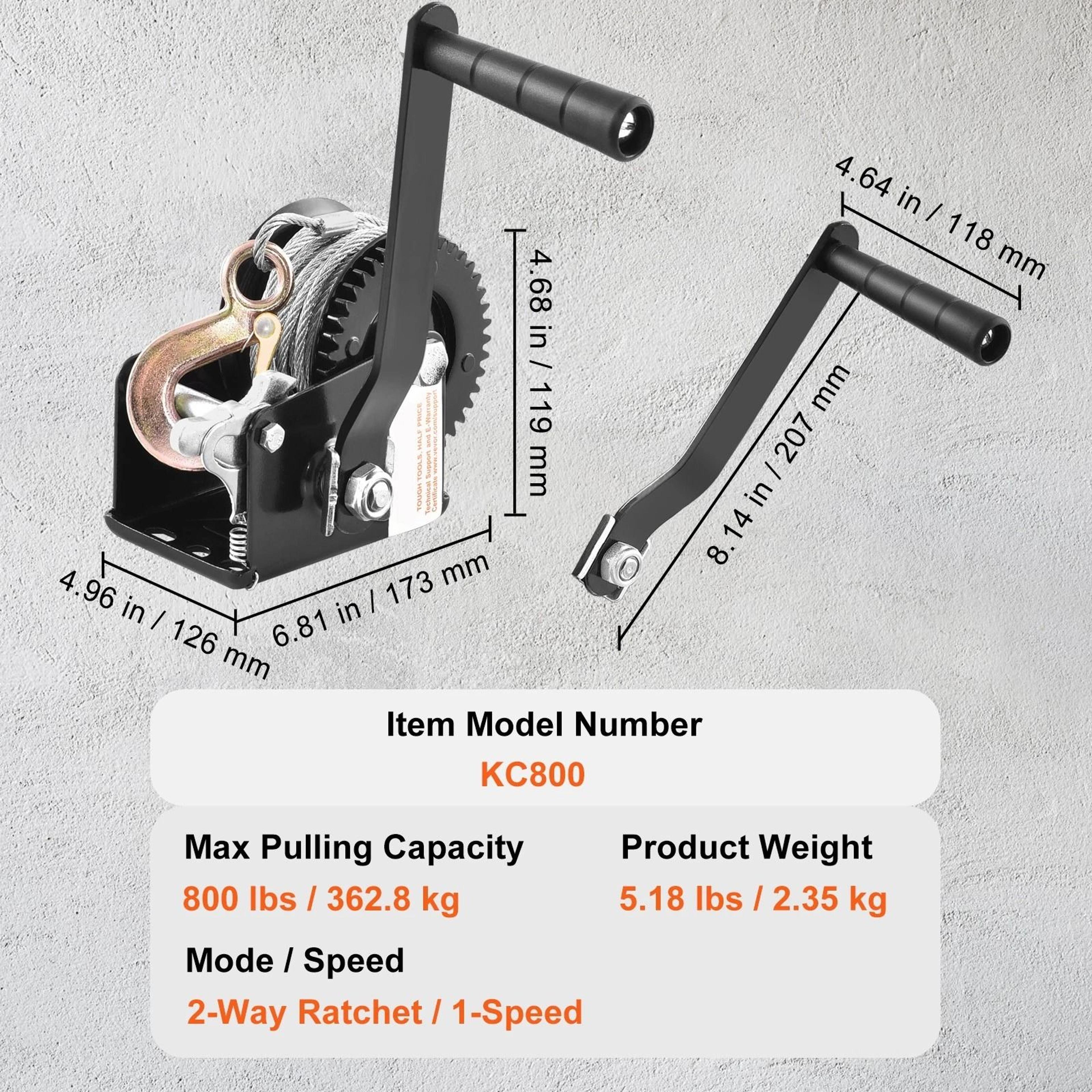 Boat Trailer Winch With Steel Cable Heavy Duty Hand Crank For ATV Towing 6