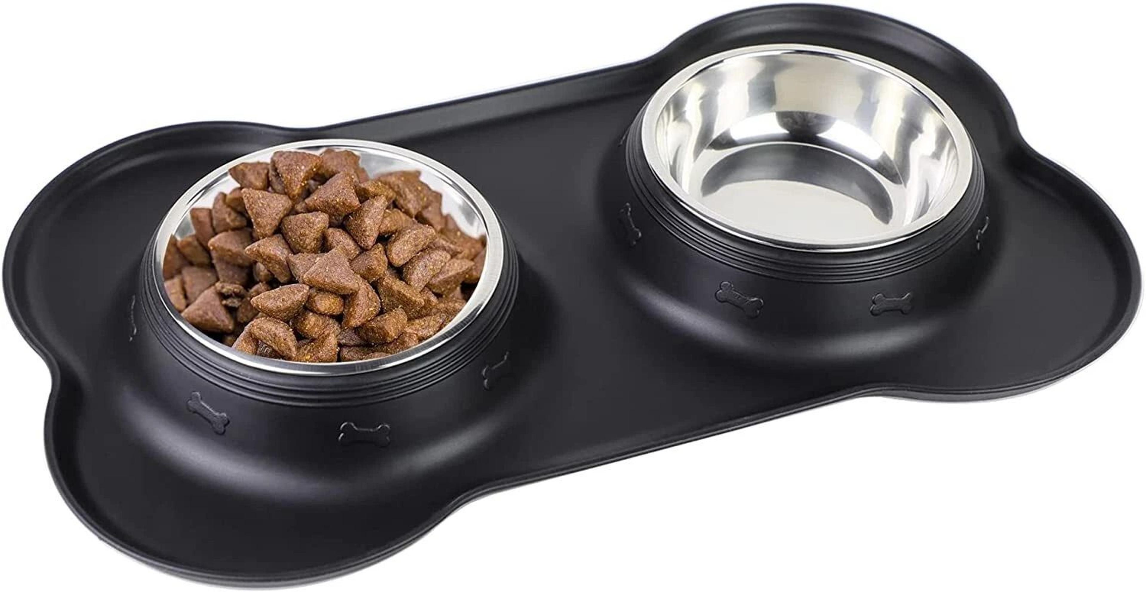 stainless steel non spill pet bowl with non-skid silicone mat for dogs & cats
