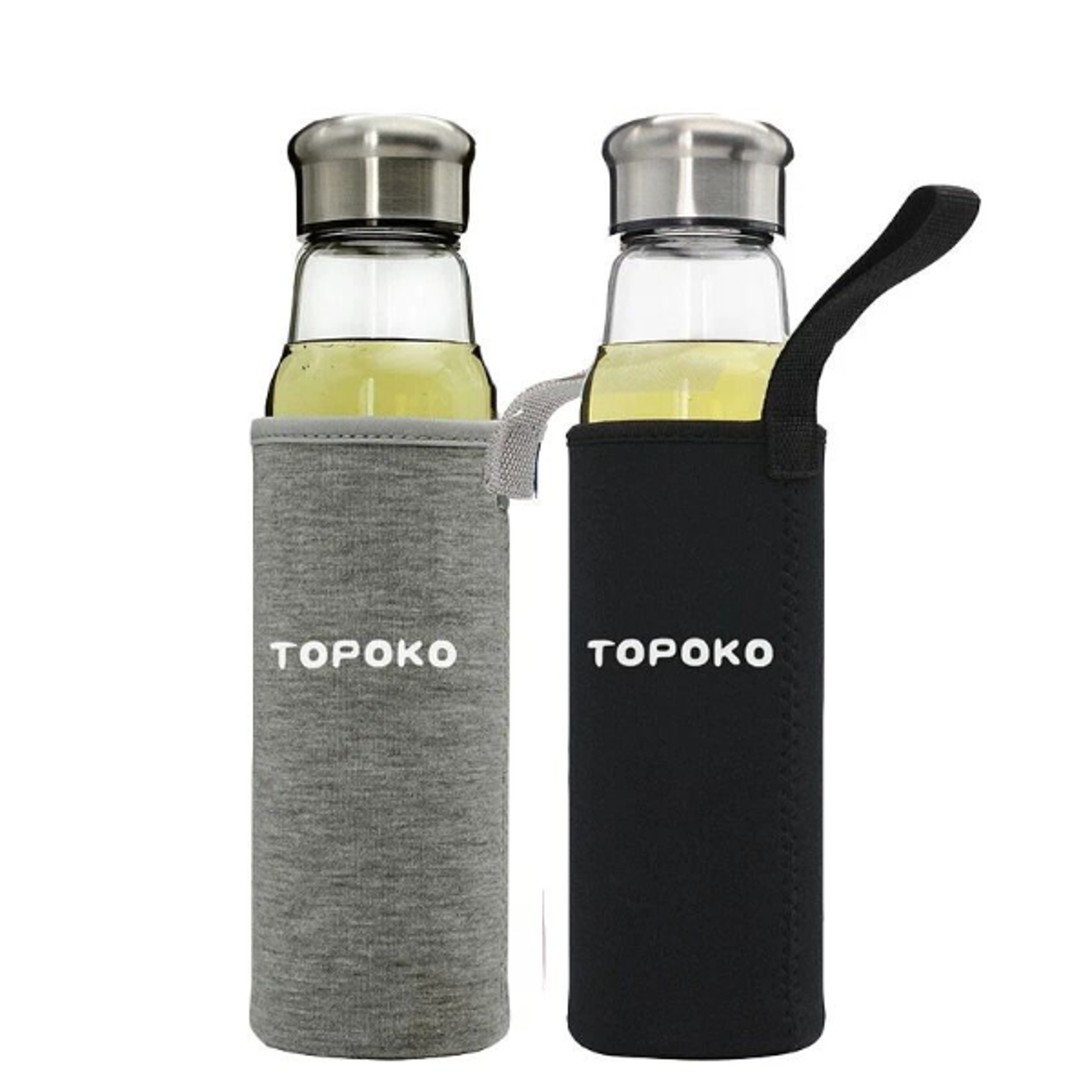 glass tea infuser travel mug set with nylon sleeves black & grey