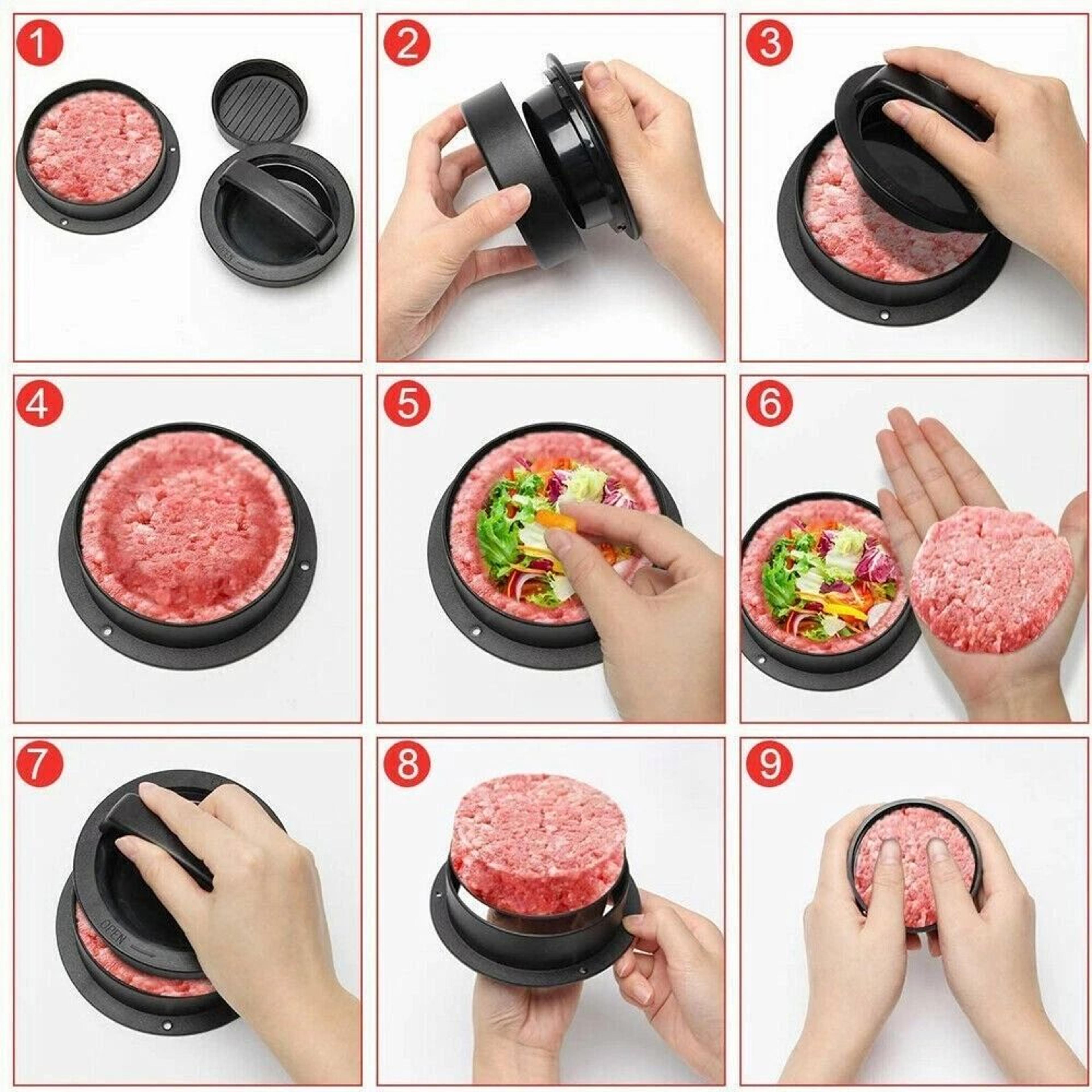 NonStick Stuffed Burger Press 3 In 1 Hamburger Patty Molds  BBQ Sliders Maker 6
