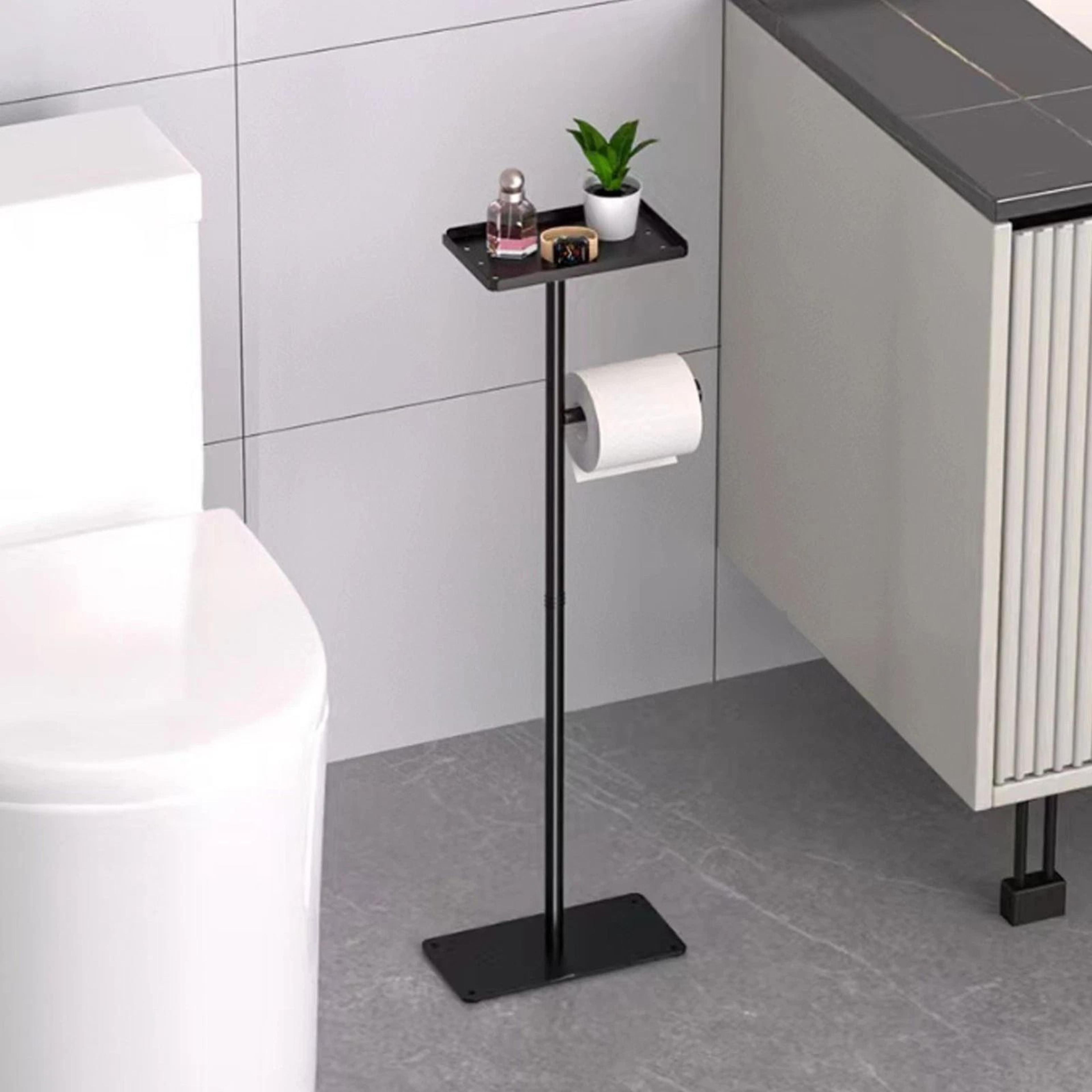 modern free standing stainless steel toilet paper holder stand for bathroom storage
