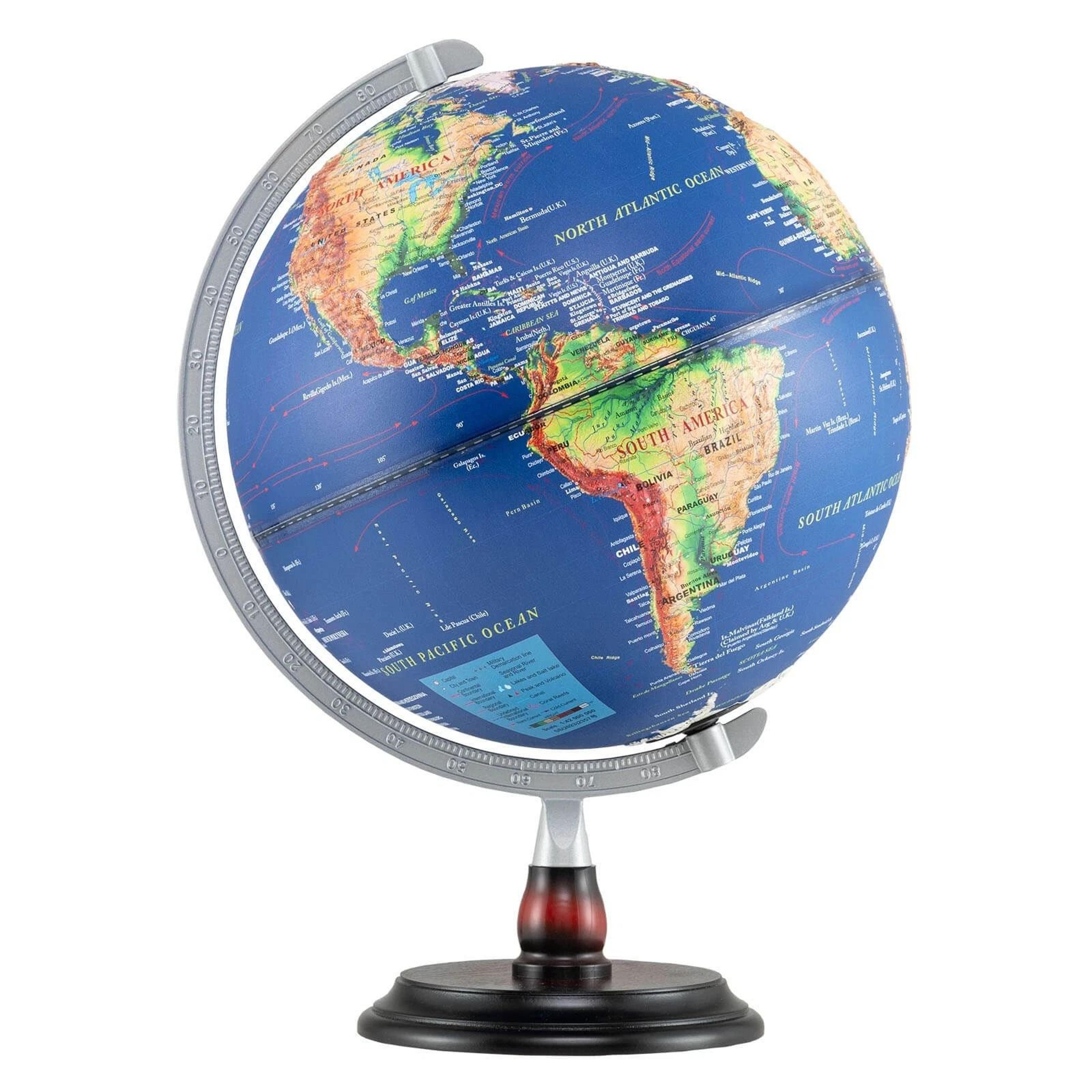 Illuminated World Globe With Raised Relief  LED Lights Time Zone Non Slip Base 9