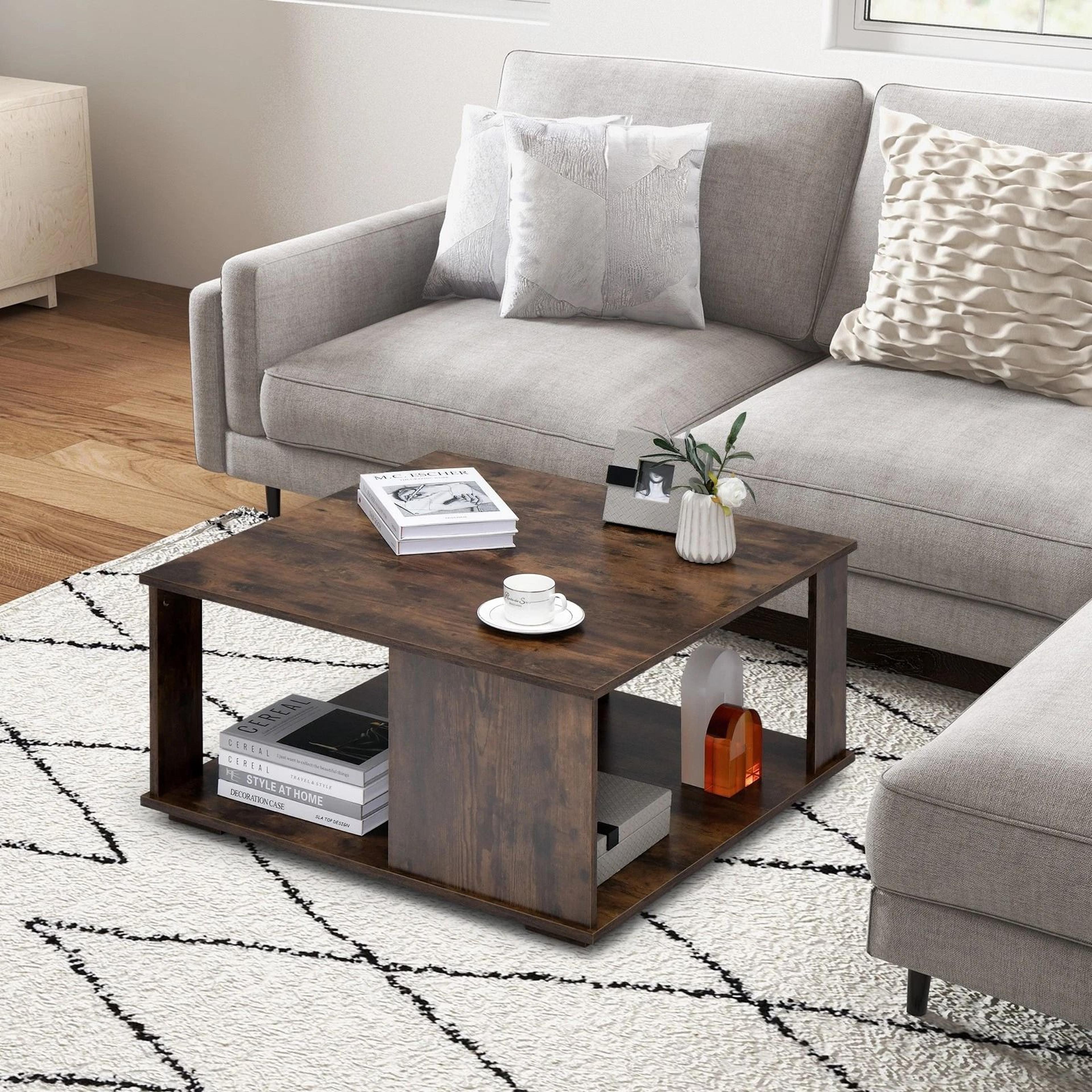 industrial coffee table with ample storage retro side or tea table in brown