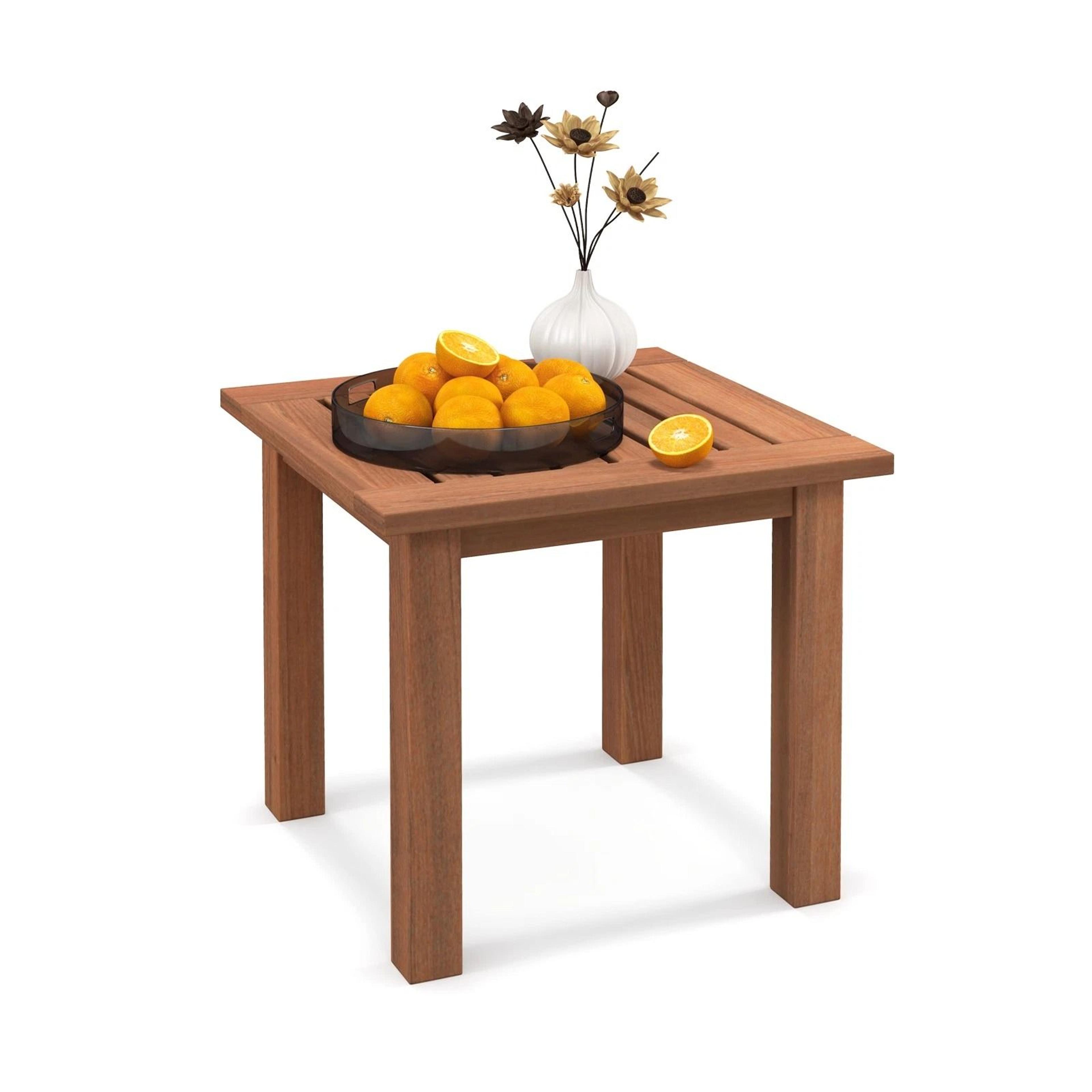 patio side table all weather outdoor hardwood end table for garden or bistro