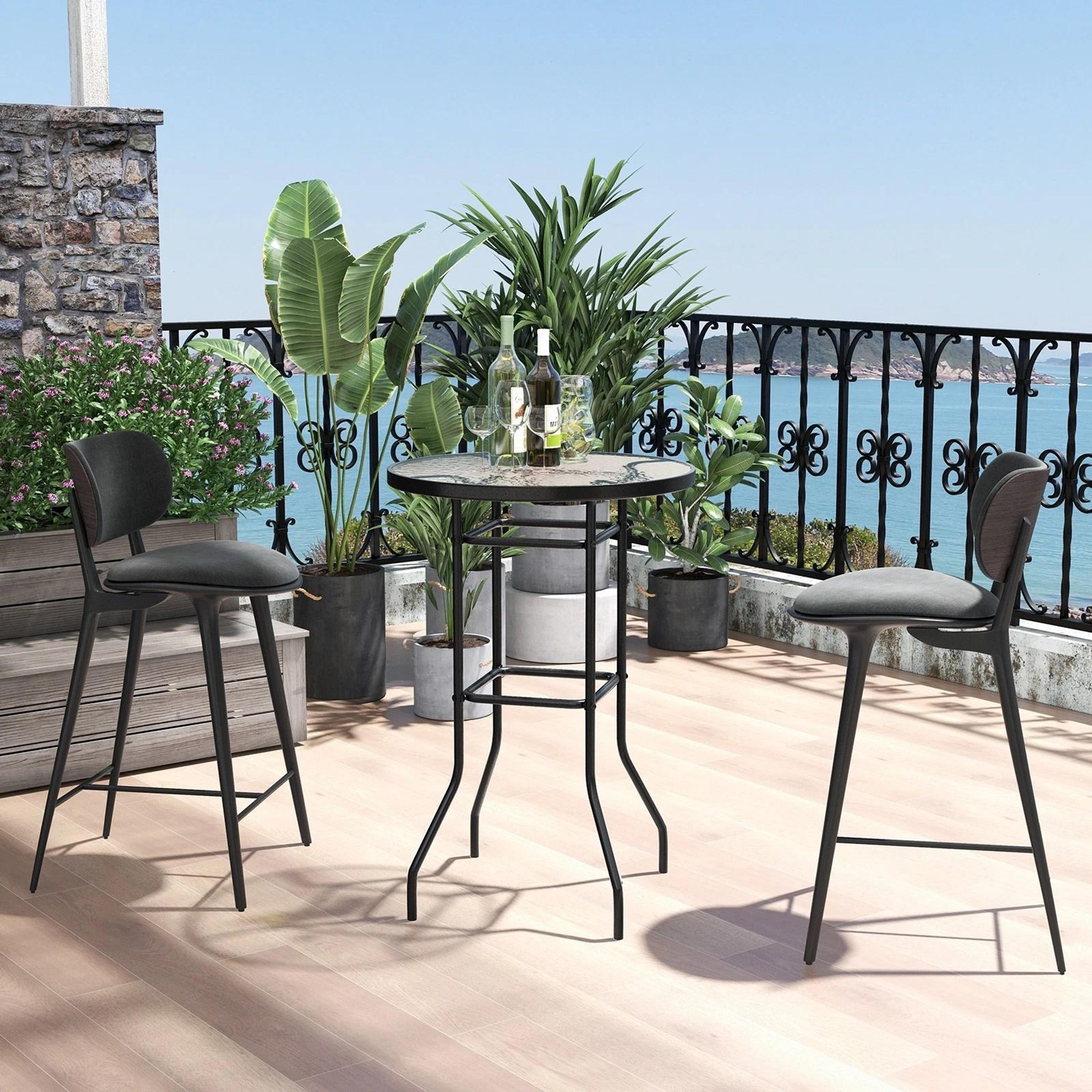 Patio Round Counter Height Bar Table With Tempered Glass Top Ideal For Poolside And Outdoor Gatheri 7