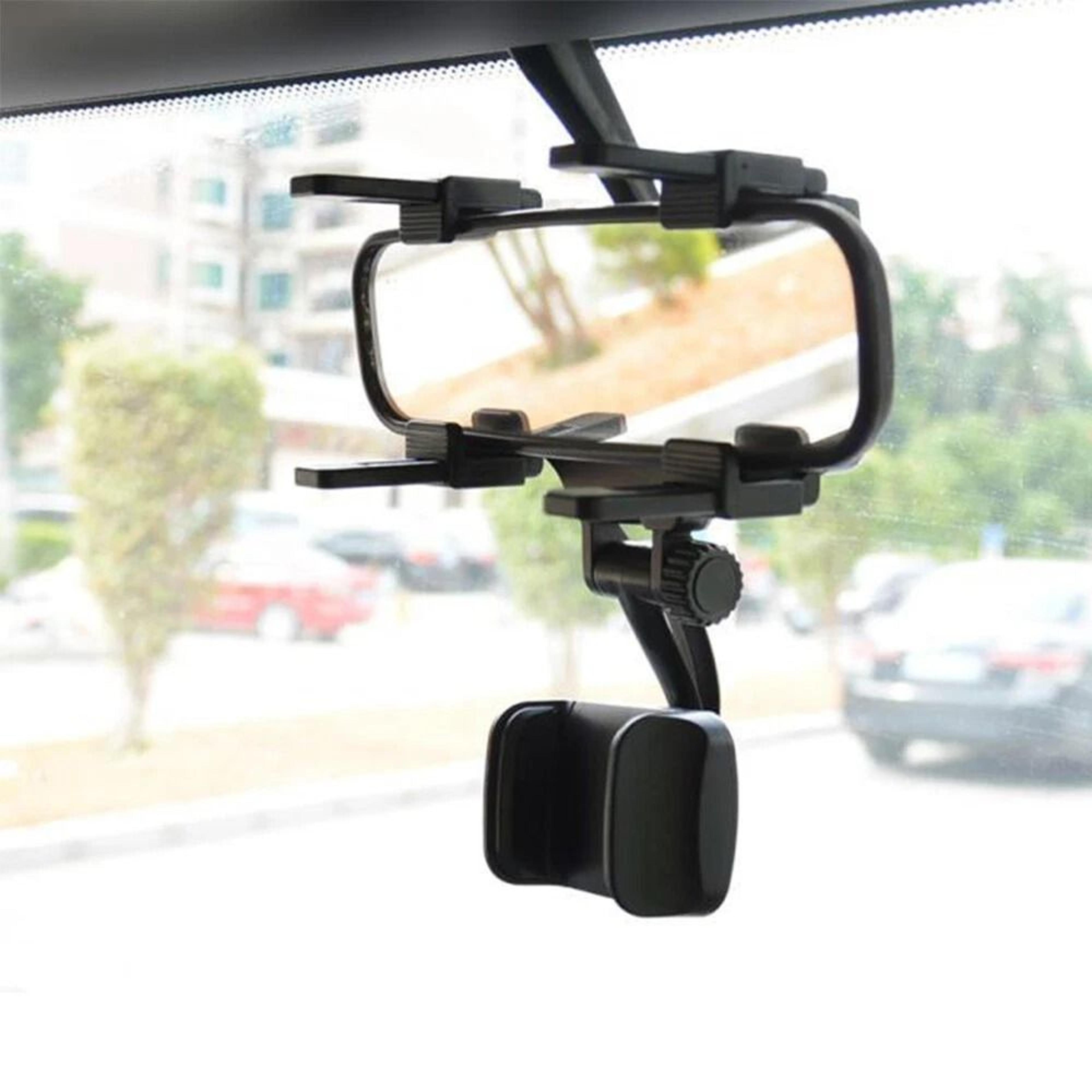 360 rotating rear view mirror phone holder for car