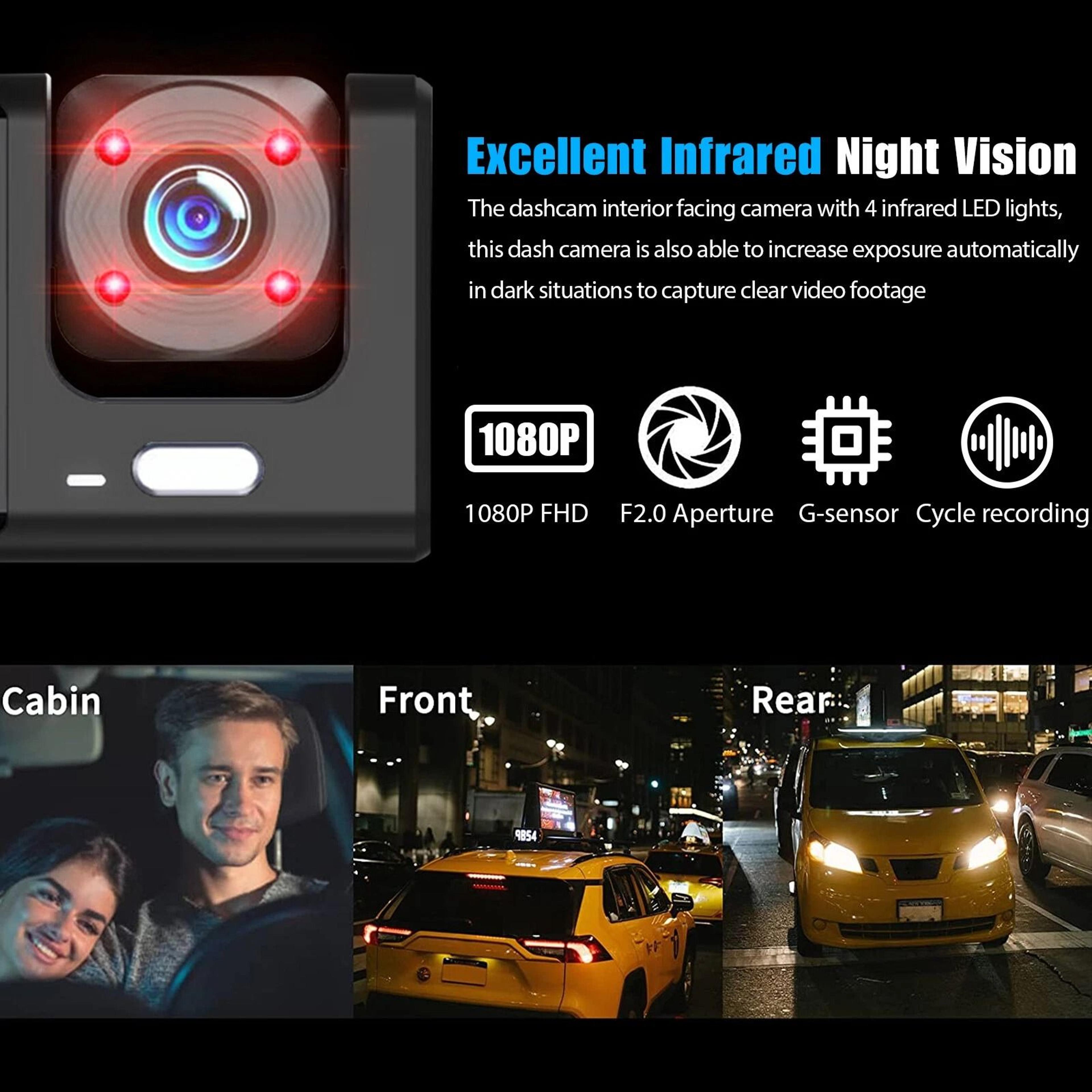 Dual Lens Car Dash Cam With FrontRearInside Video Recorder And G Sensor 6