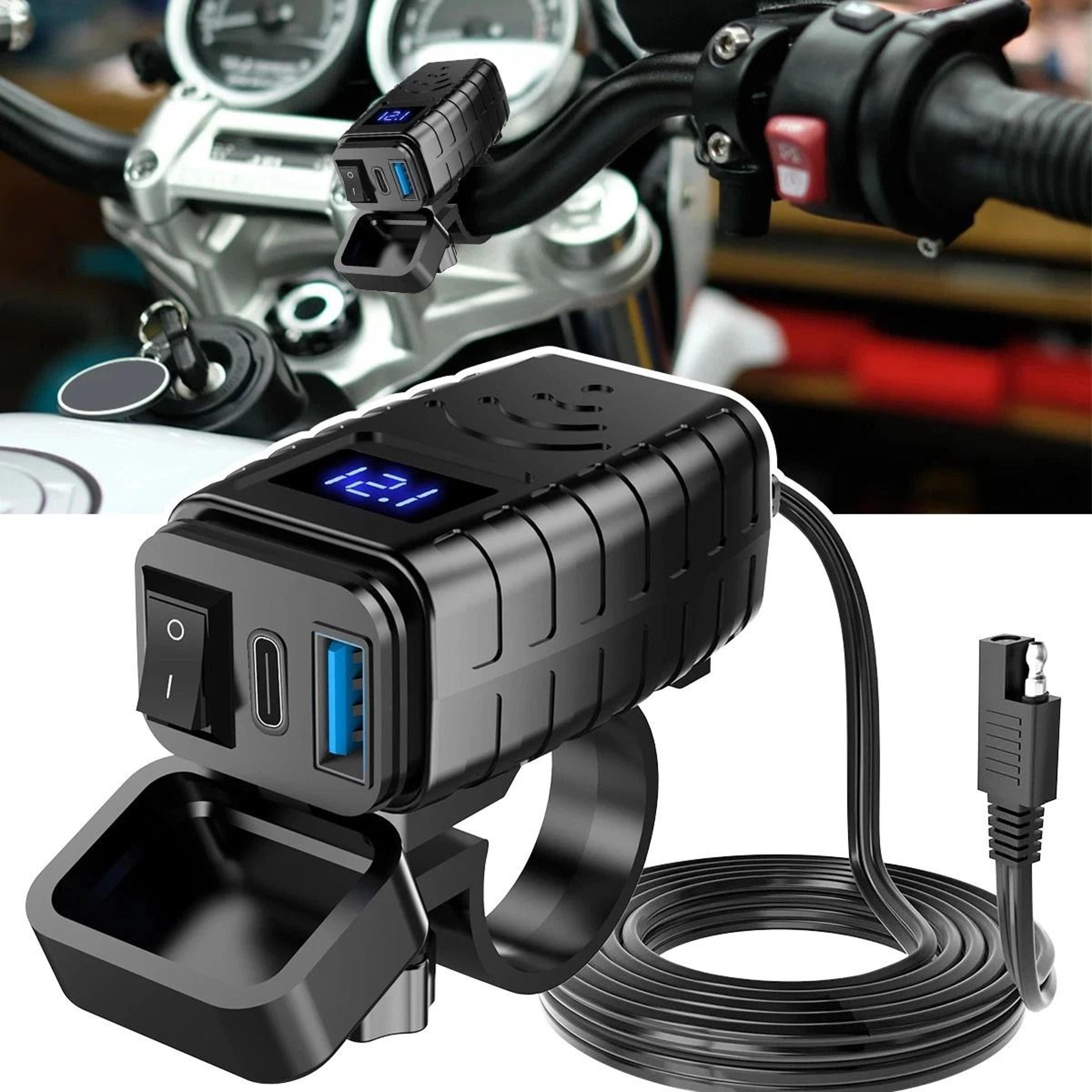 motorcycle usb charger with quick charge & dual usb ports for phones and gps devices