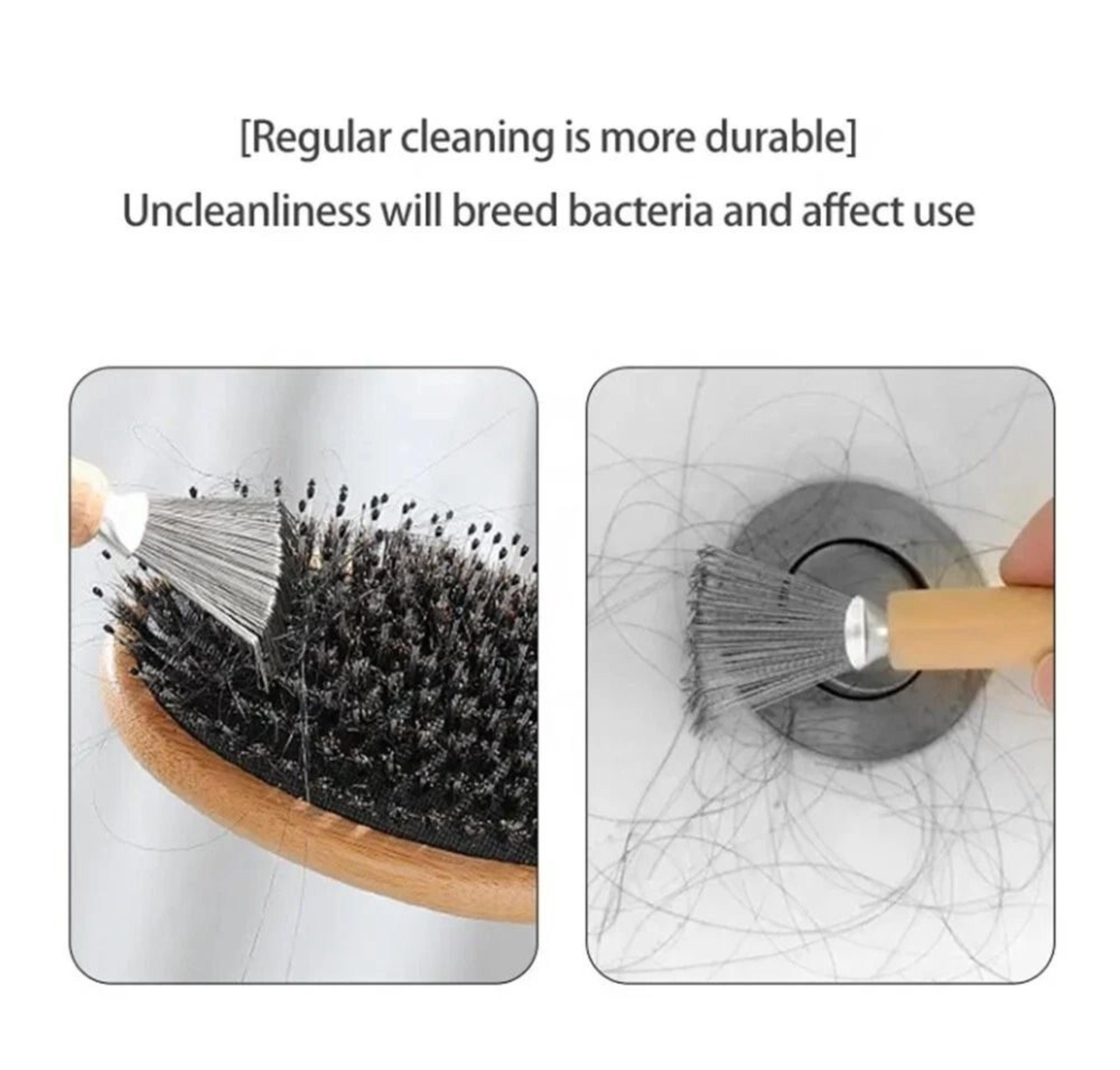Hair Brush Cleaner Tool With Metal Rake  Wooden Handle Lint  Dust Remover For Hairbrushes 2