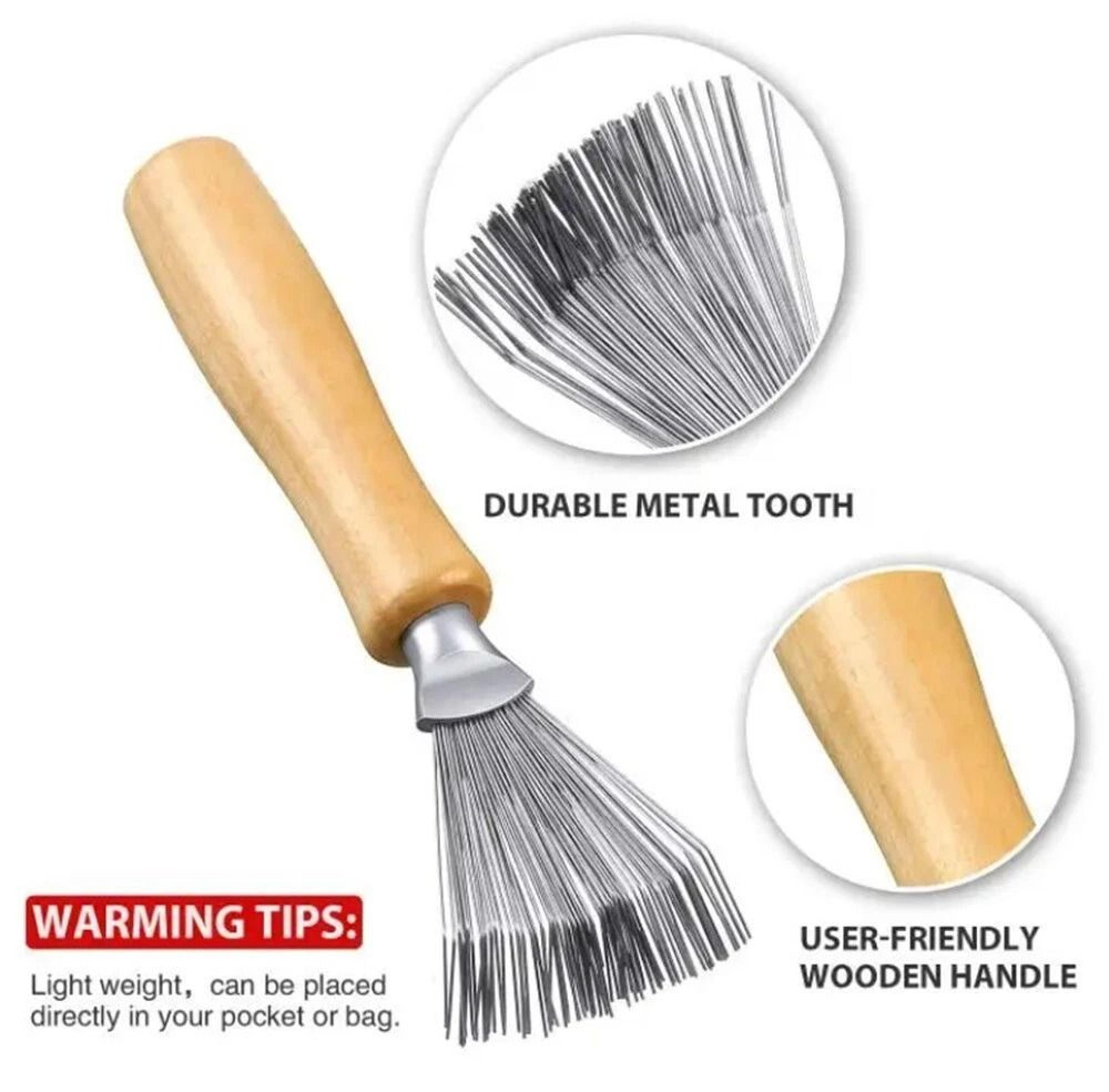 Hair Brush Cleaner Tool With Metal Rake  Wooden Handle Lint  Dust Remover For Hairbrushes 7