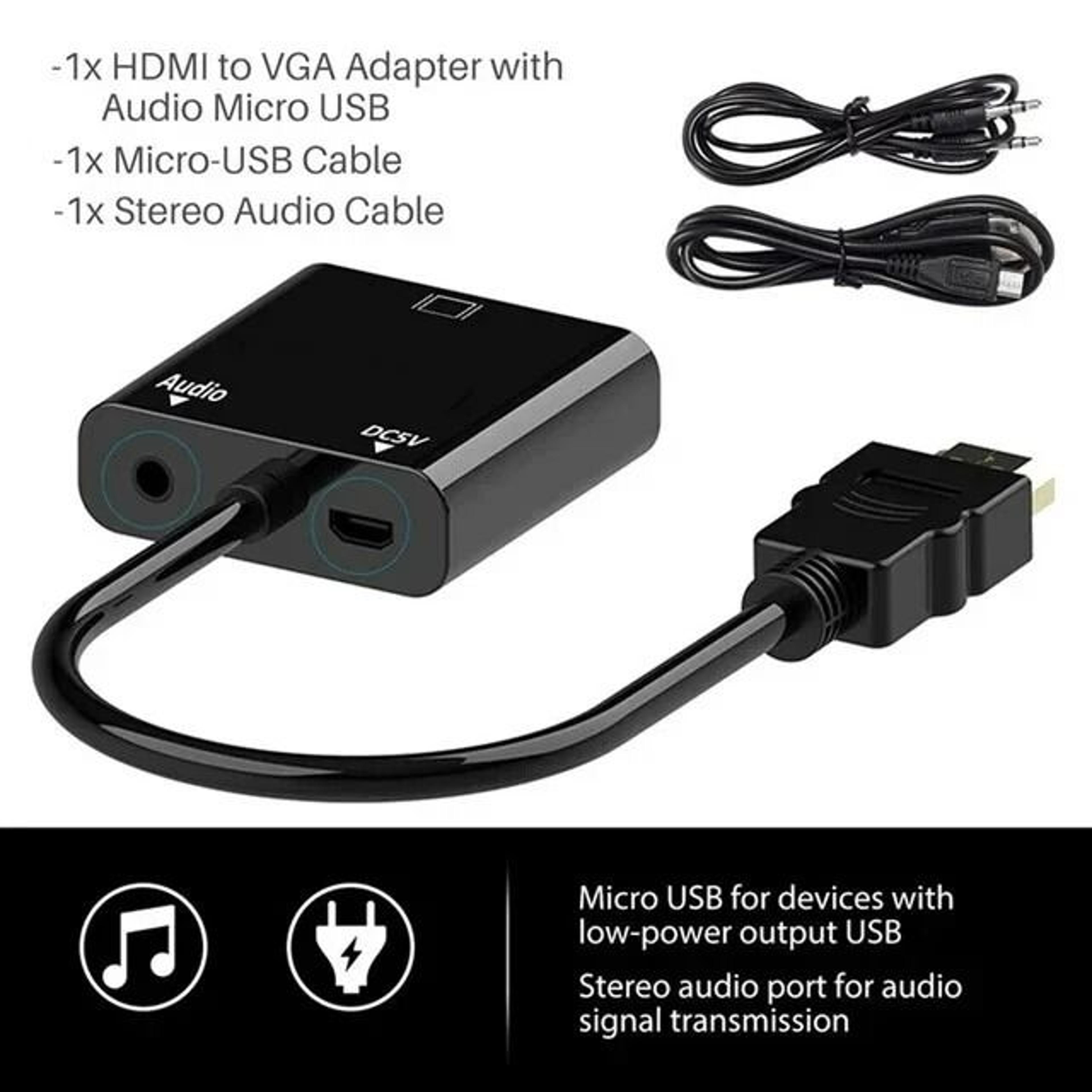 HDMI To VGA Adapter With Audio And Power For Monitor Projector Laptop 6