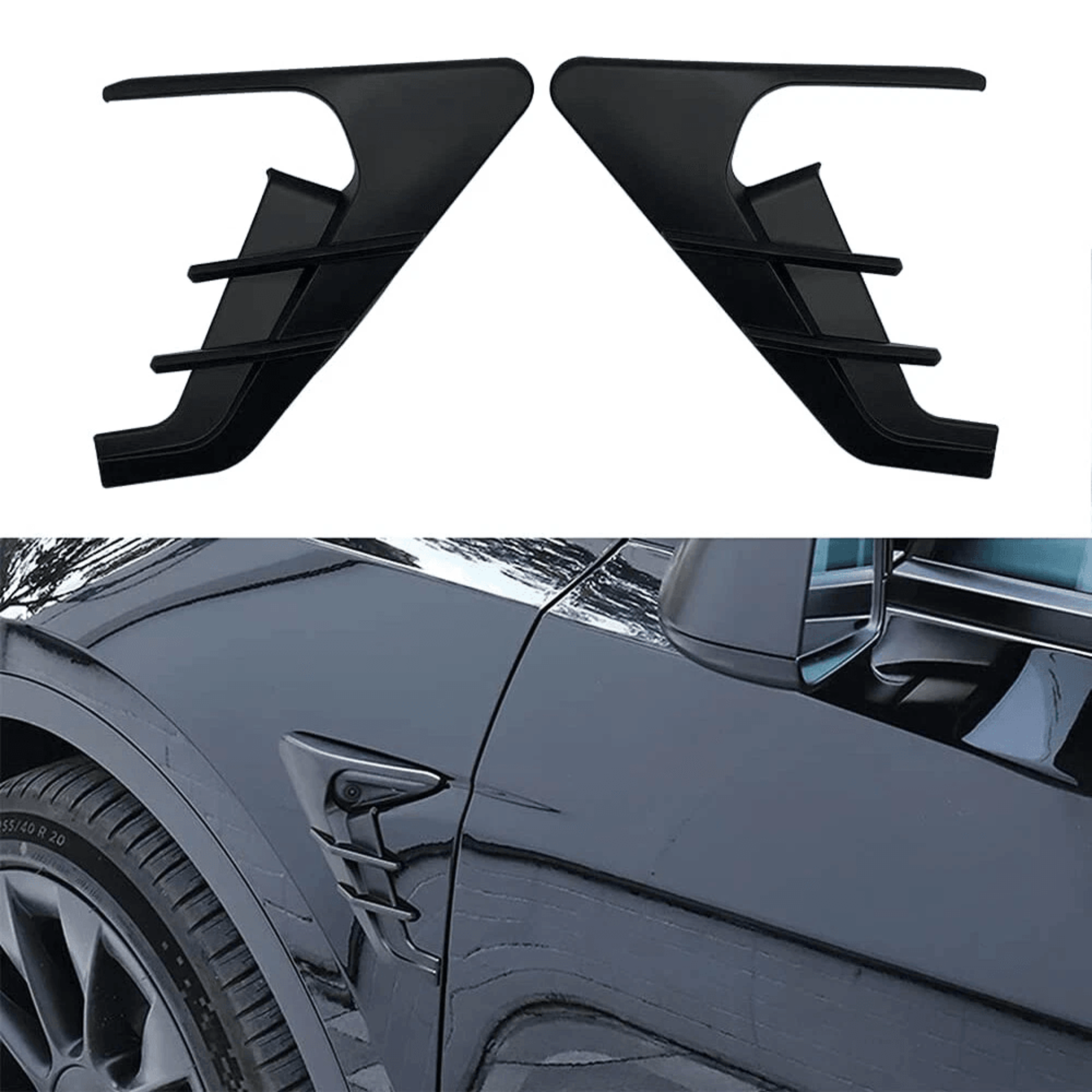 gloss black side camera cover trim for tesla model & model y abs fender camera pair
