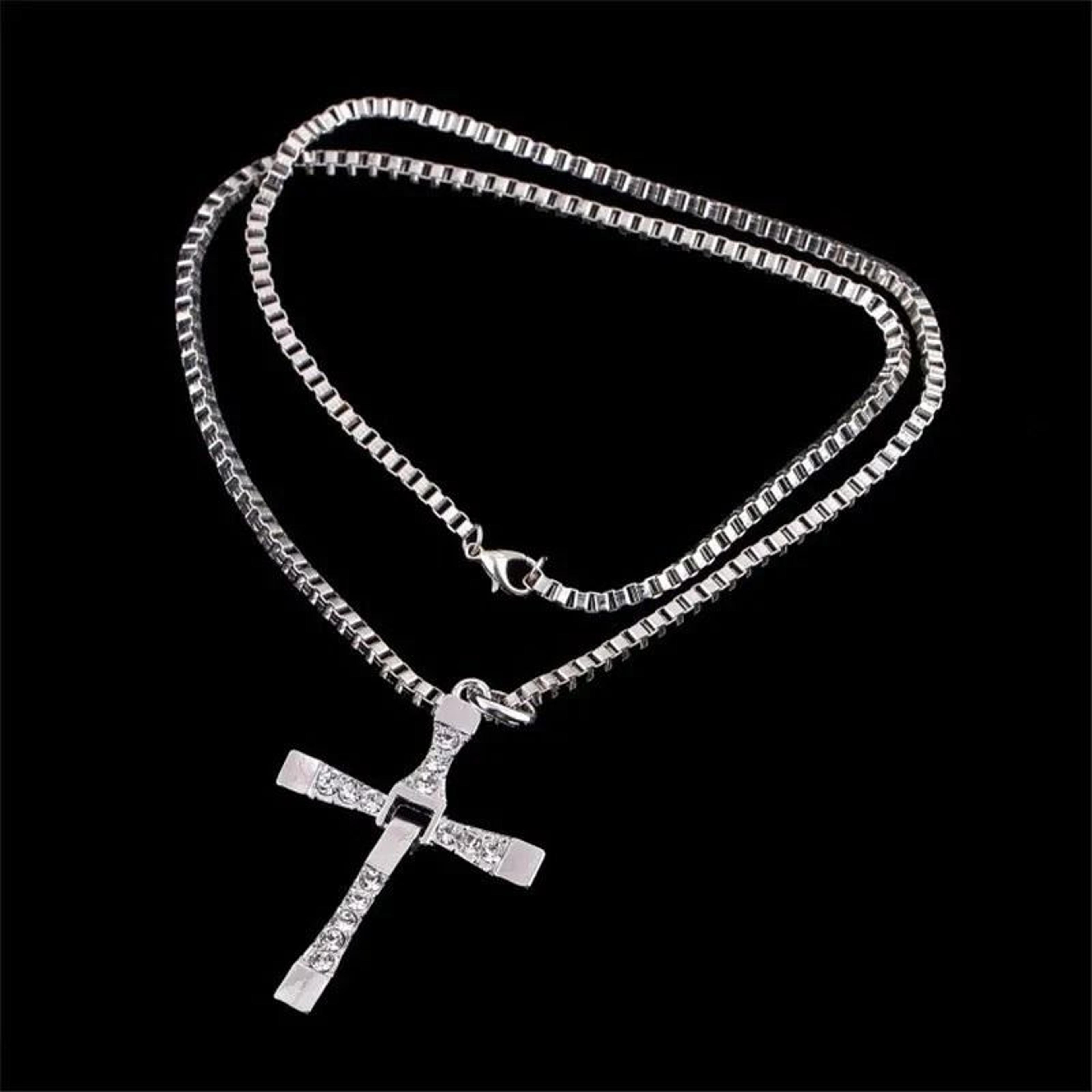 classic silver rhinestone jesus cross pendant necklace for men, crystal jewelry