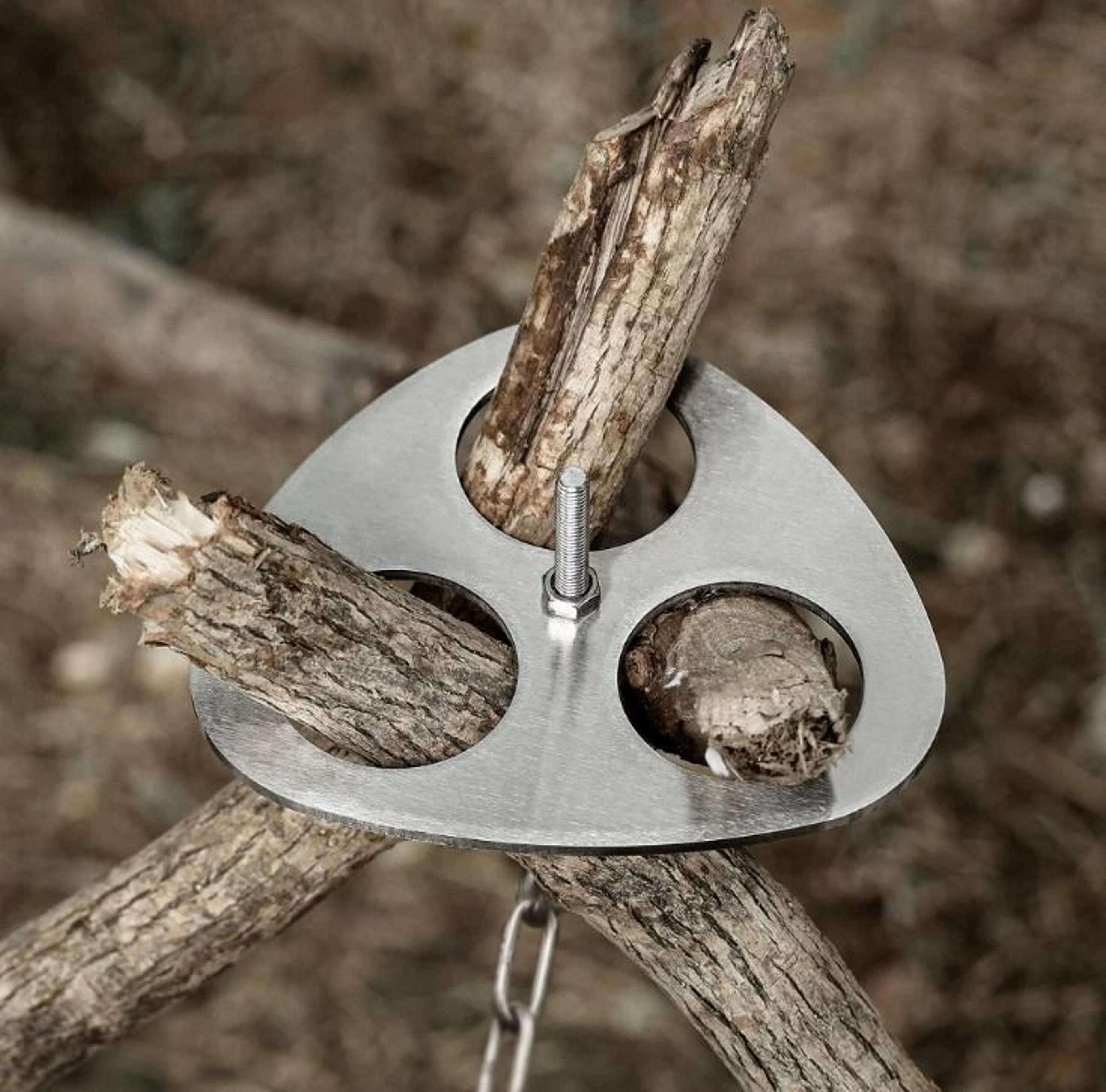 portable camping tripod grill with hanging pot chain for campfire cooking