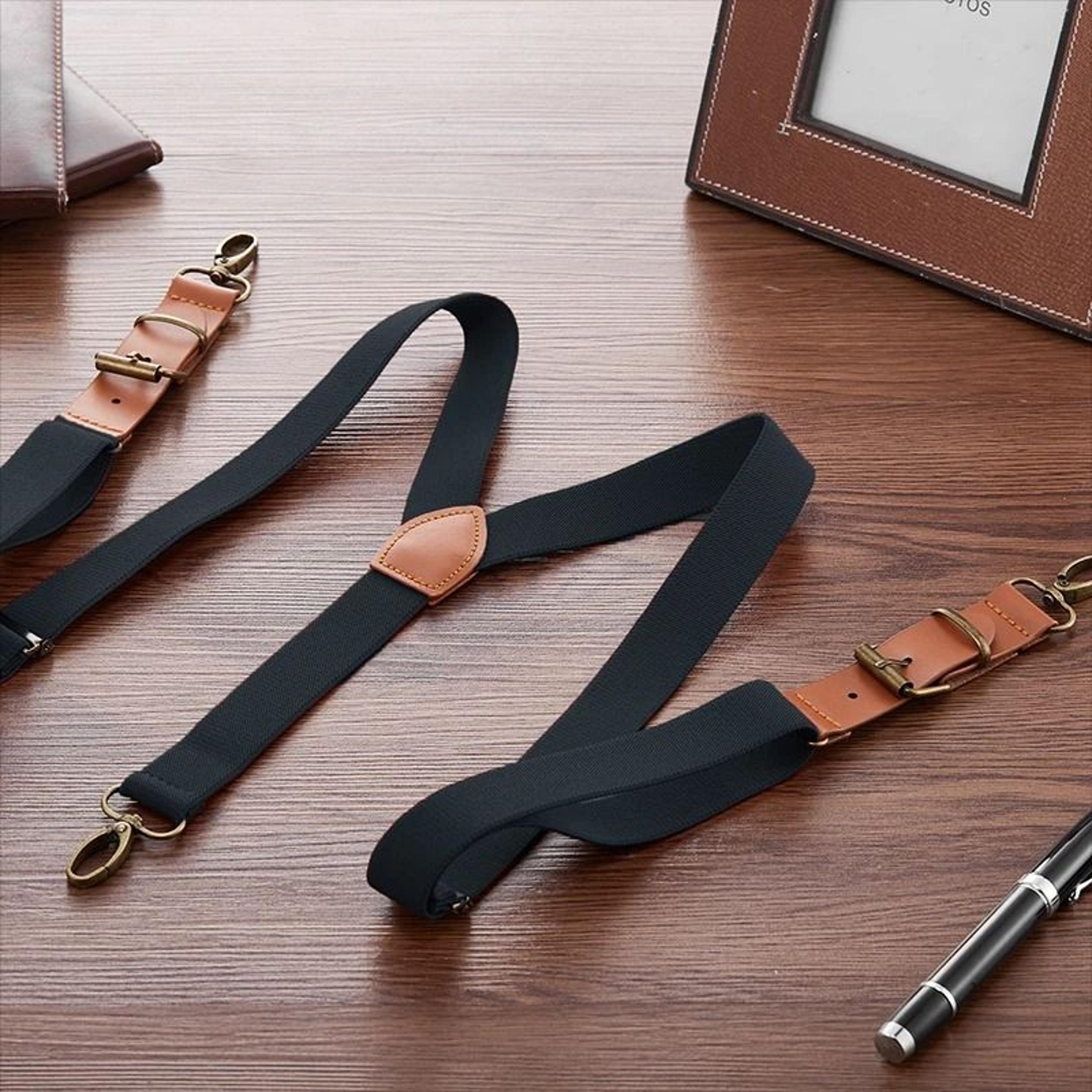 mens y back suspenders adjustable elastic leather hook braces