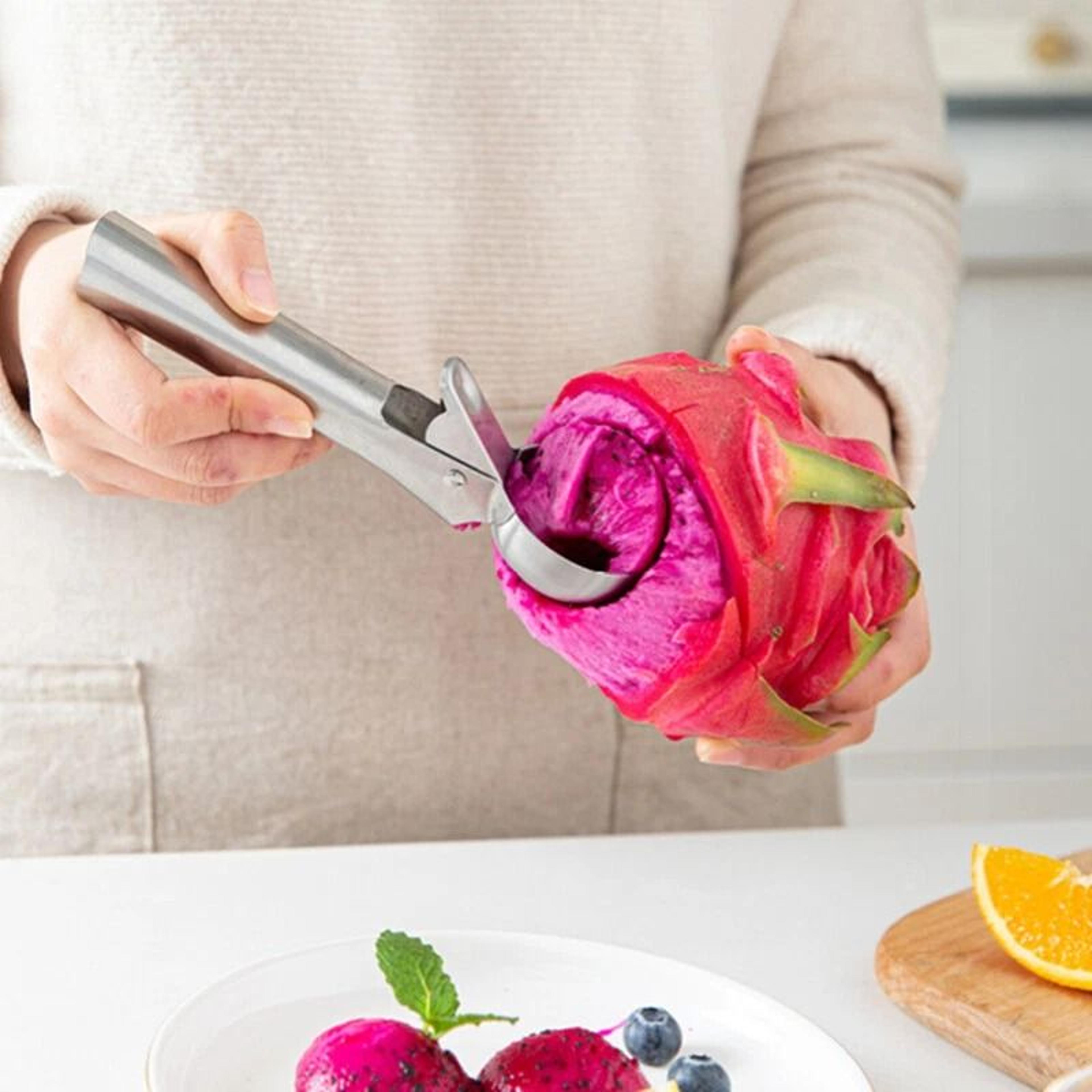 stainless steel ice cream scoop with trigger release for cookies, dough and fruit