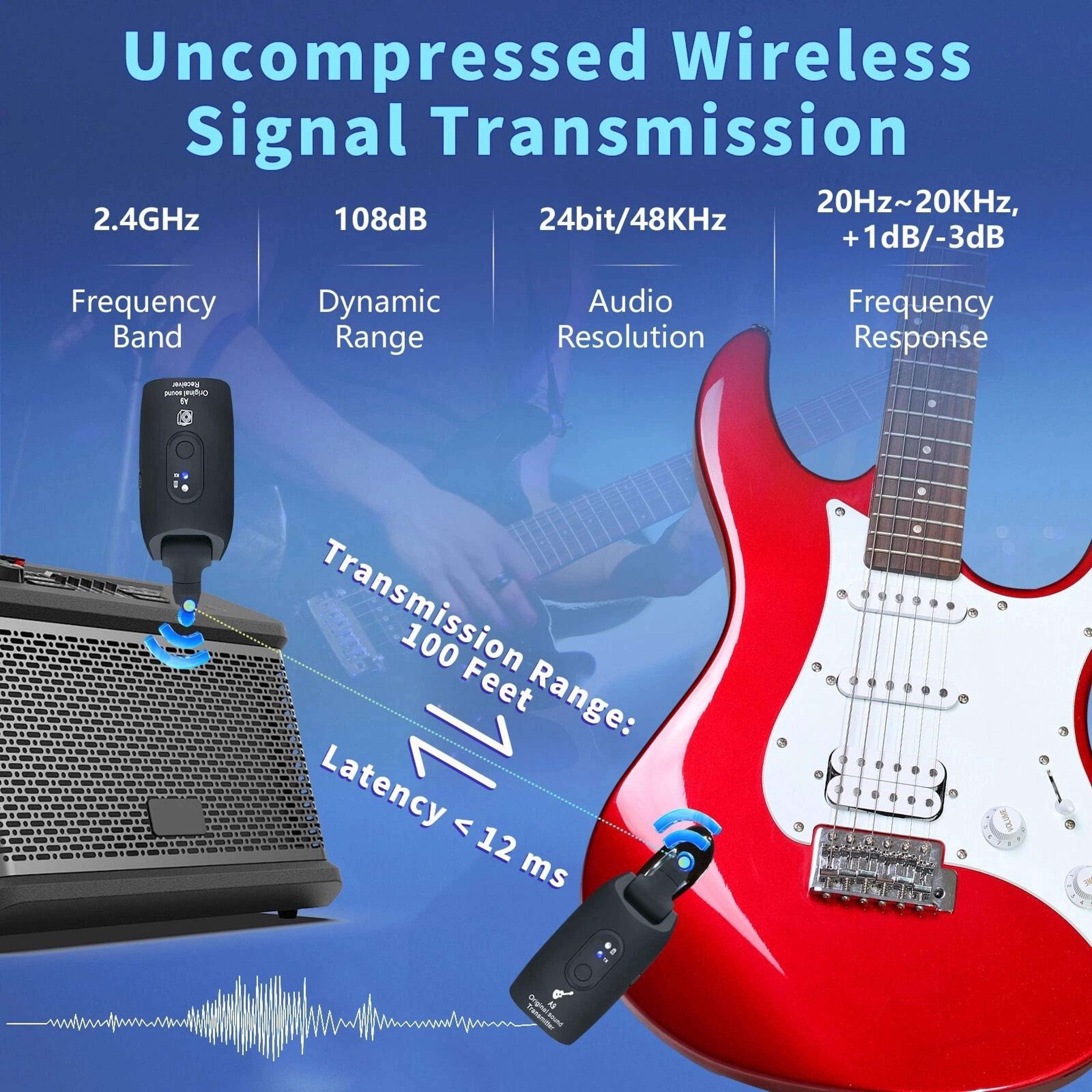 Wireless Guitar System Transmitter Receiver For Electric Guitar And Bass 6