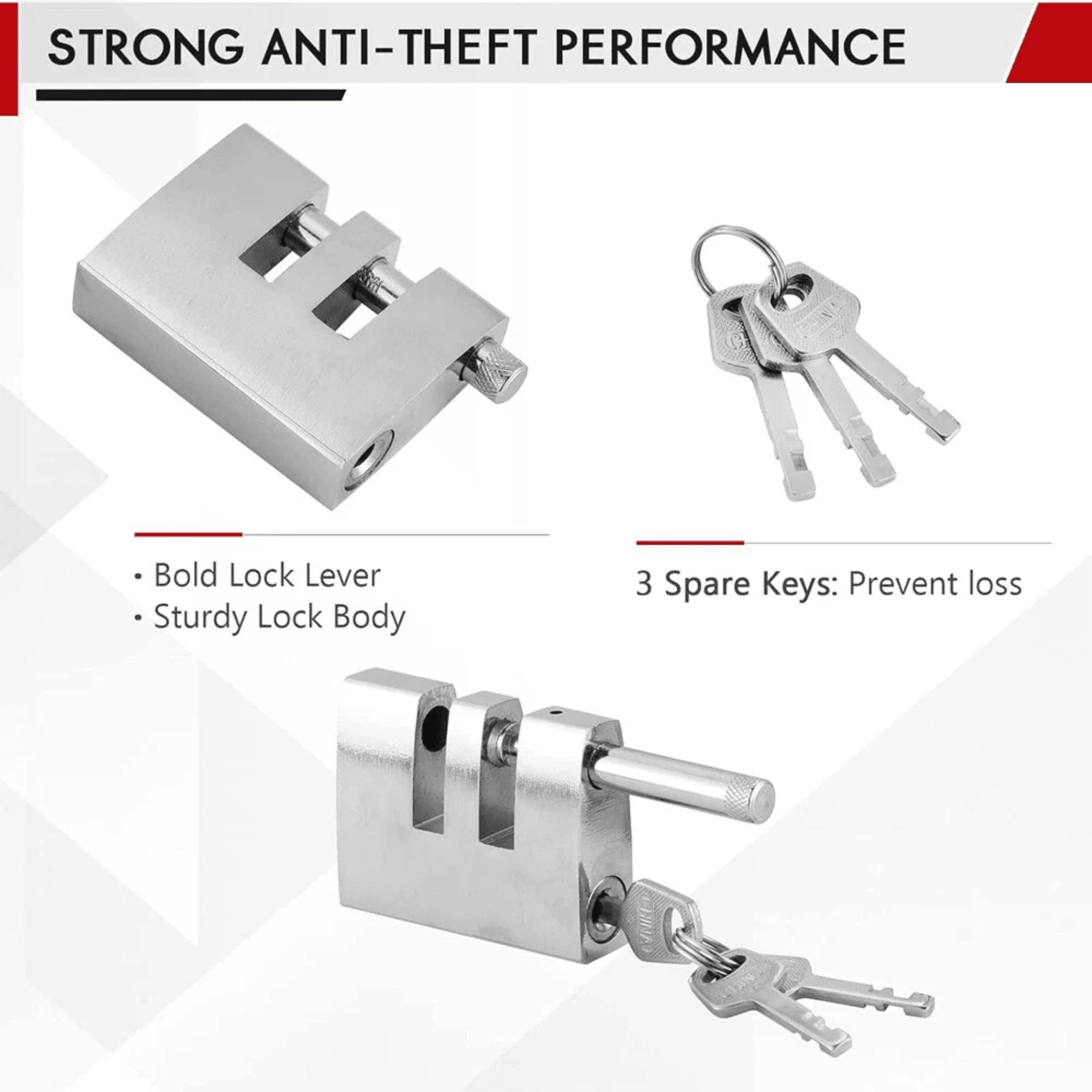 Stainless Steel Brake Pedal Lock Anti Theft Vehicle Security With 3 Keys 1