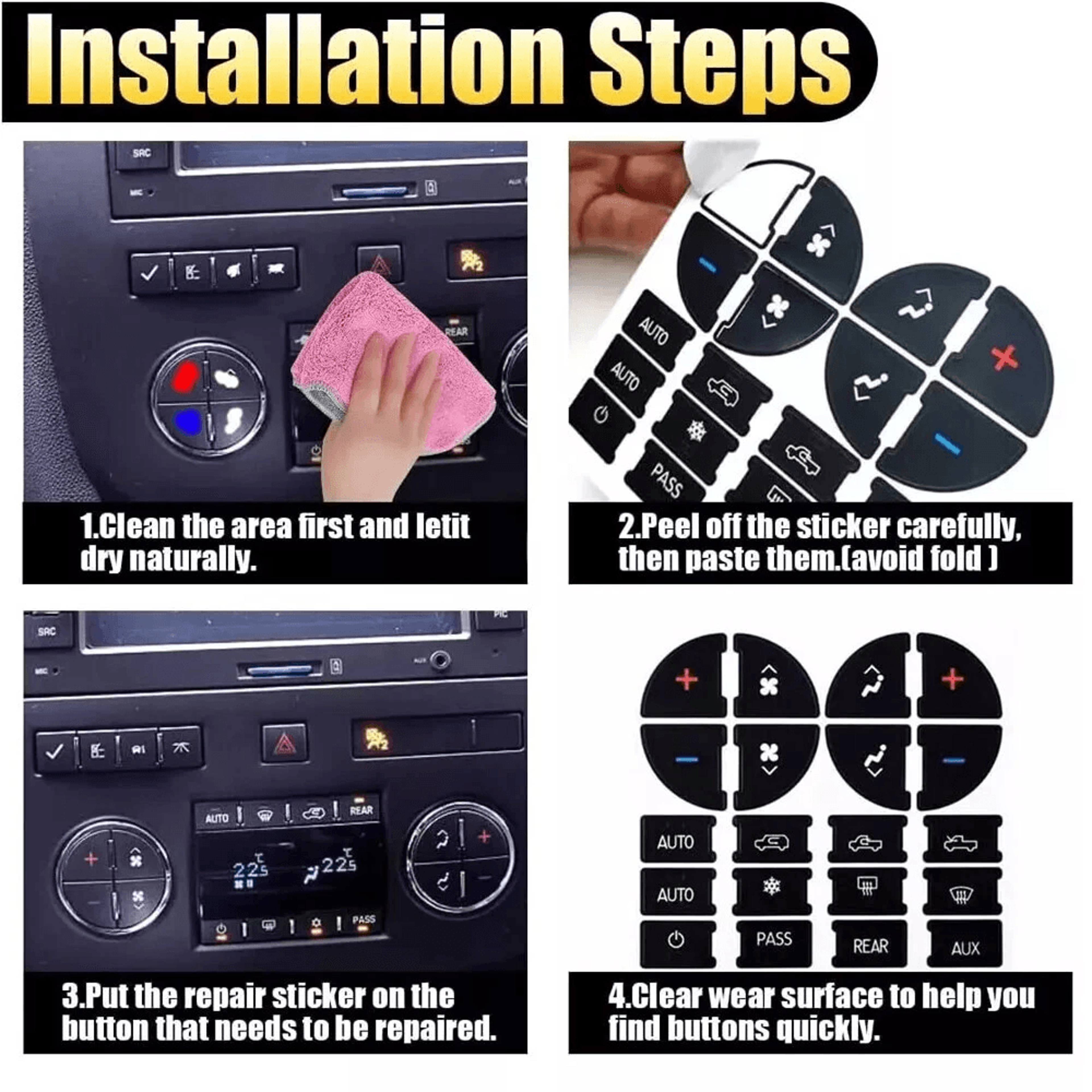 Chevy GMC HVAC Climate Control Button Stickers AC Dash Repair Kit 2