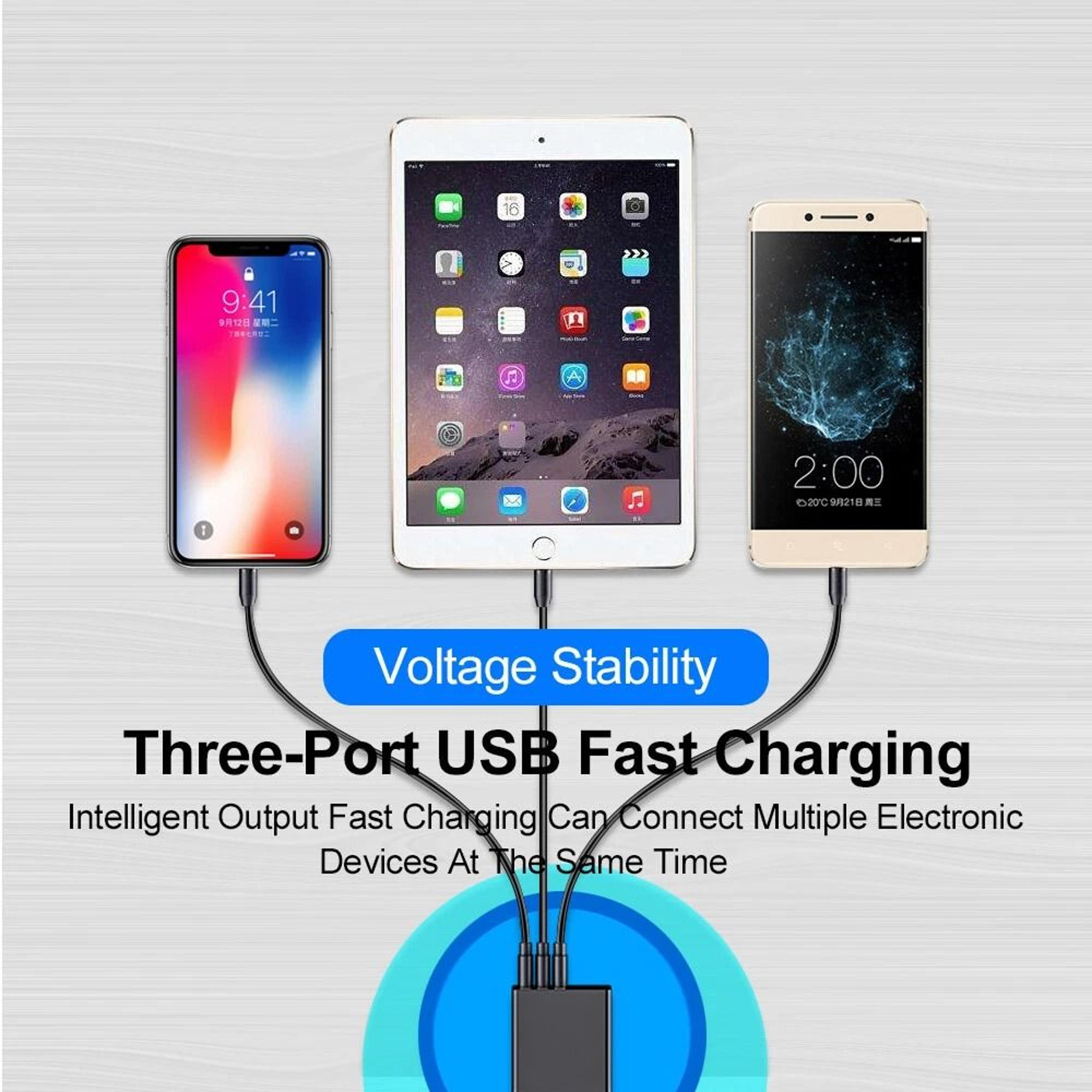 3 Port Fast Charging USB Hub With Quick Charge  LED Wall Adapter 3