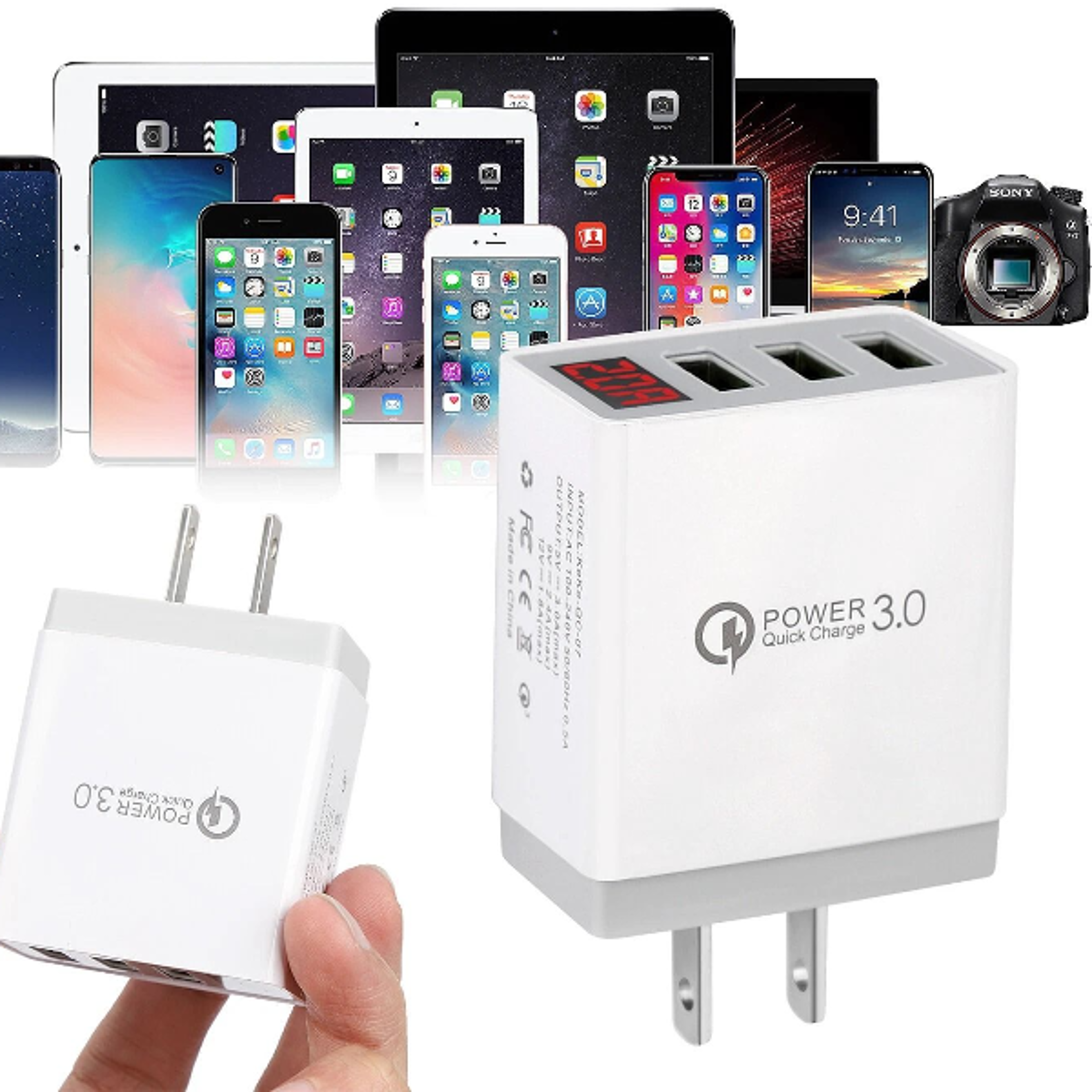 3 port usb wall charger, fast charging qc for samsung and android phones