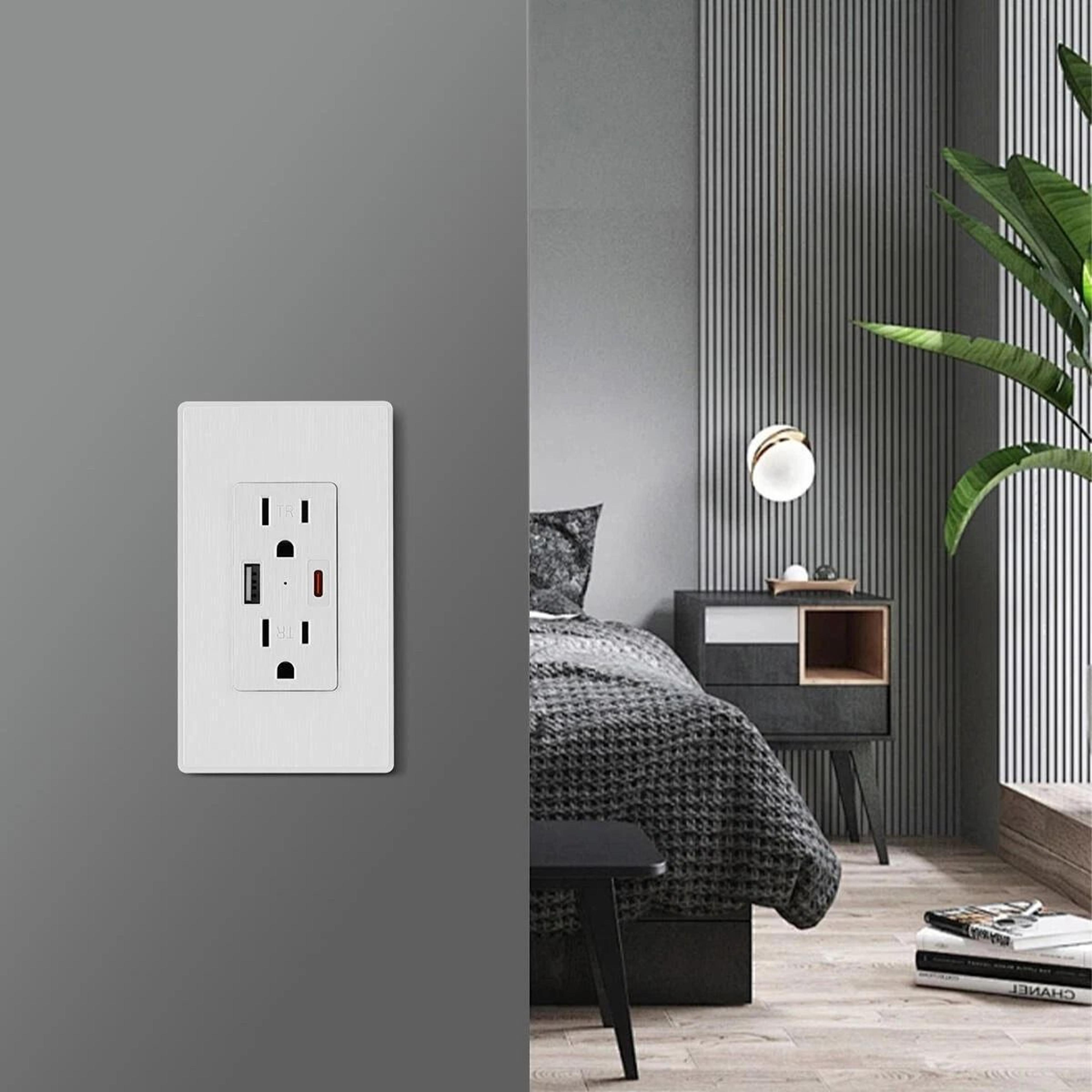 usb c wall outlet with ac power receptacle and type a usb charging port