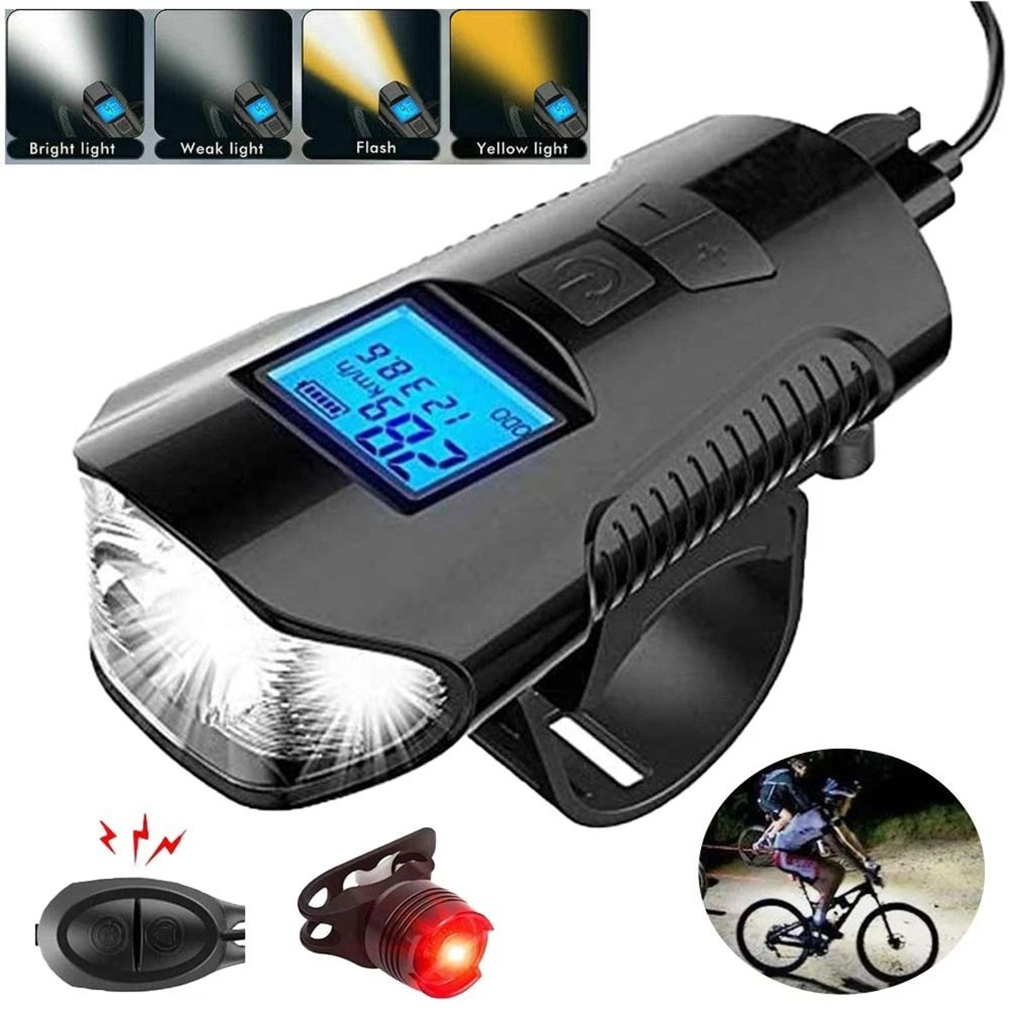 rechargeable led bike light set with horn and speedometer