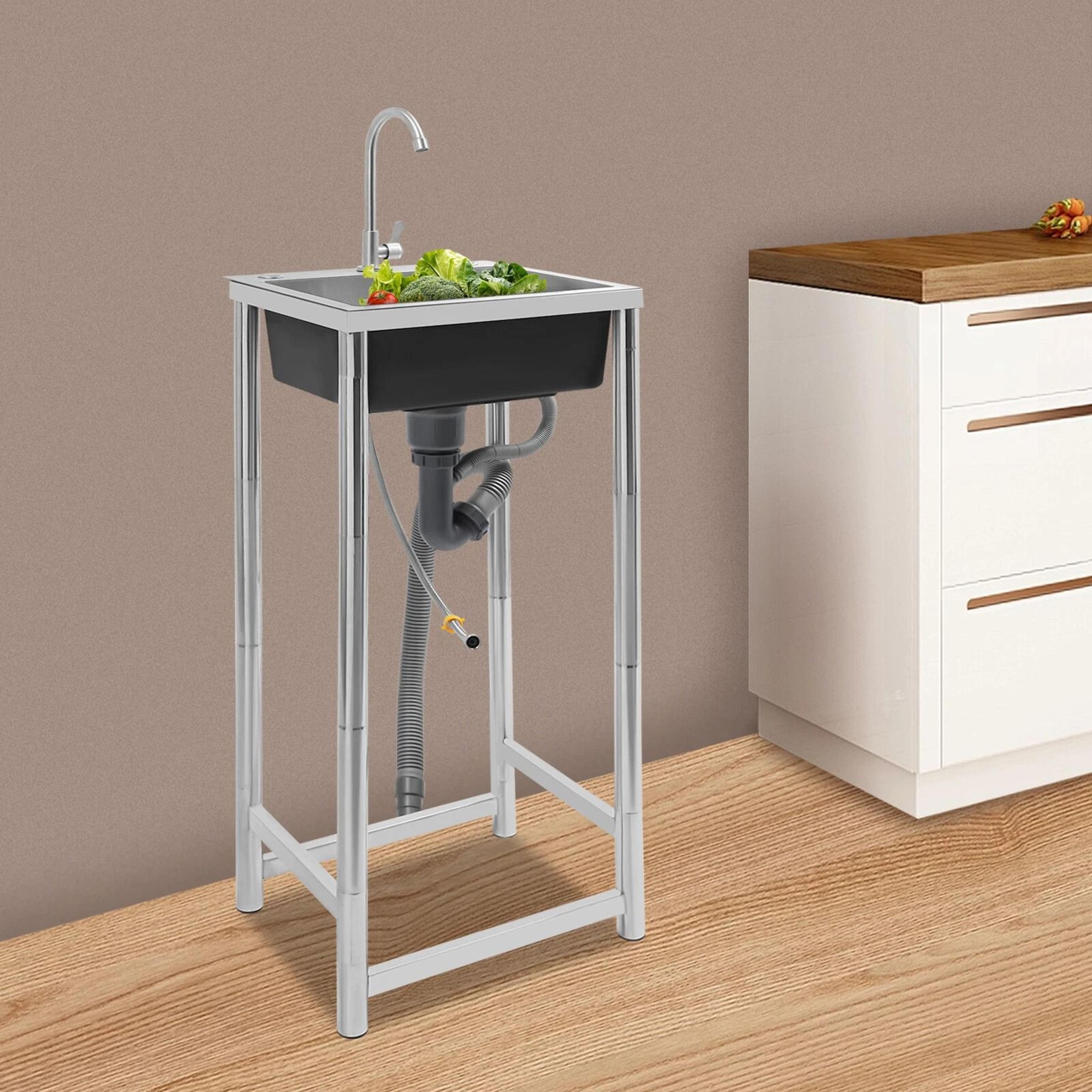 freestanding stainless steel utility sink with faucet single bowl design