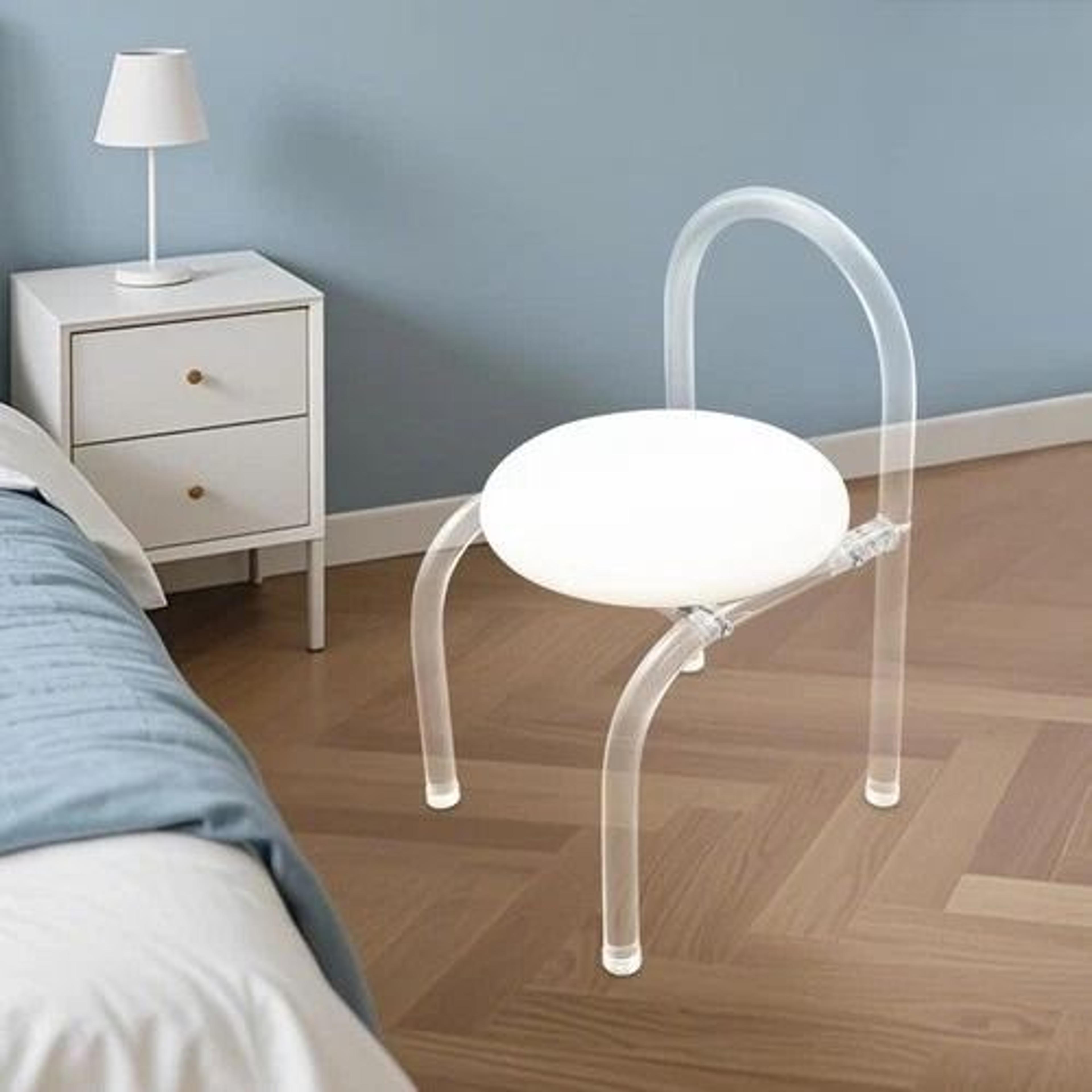 Clear Acrylic Chair With White Velvet Cushion Modern Makeup And Vanity Desk Chair 2