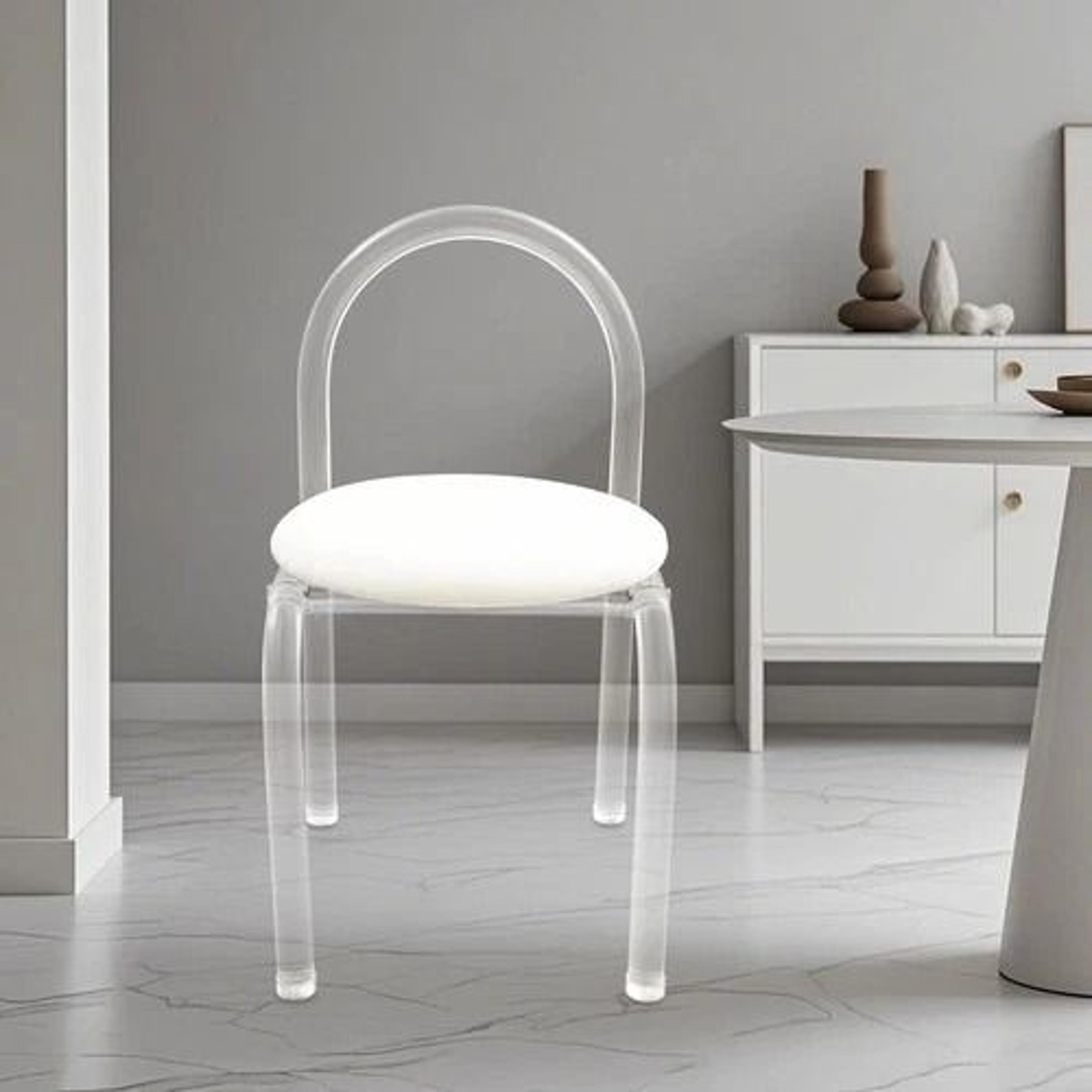 Clear Acrylic Chair With White Velvet Cushion Modern Makeup And Vanity Desk Chair 6