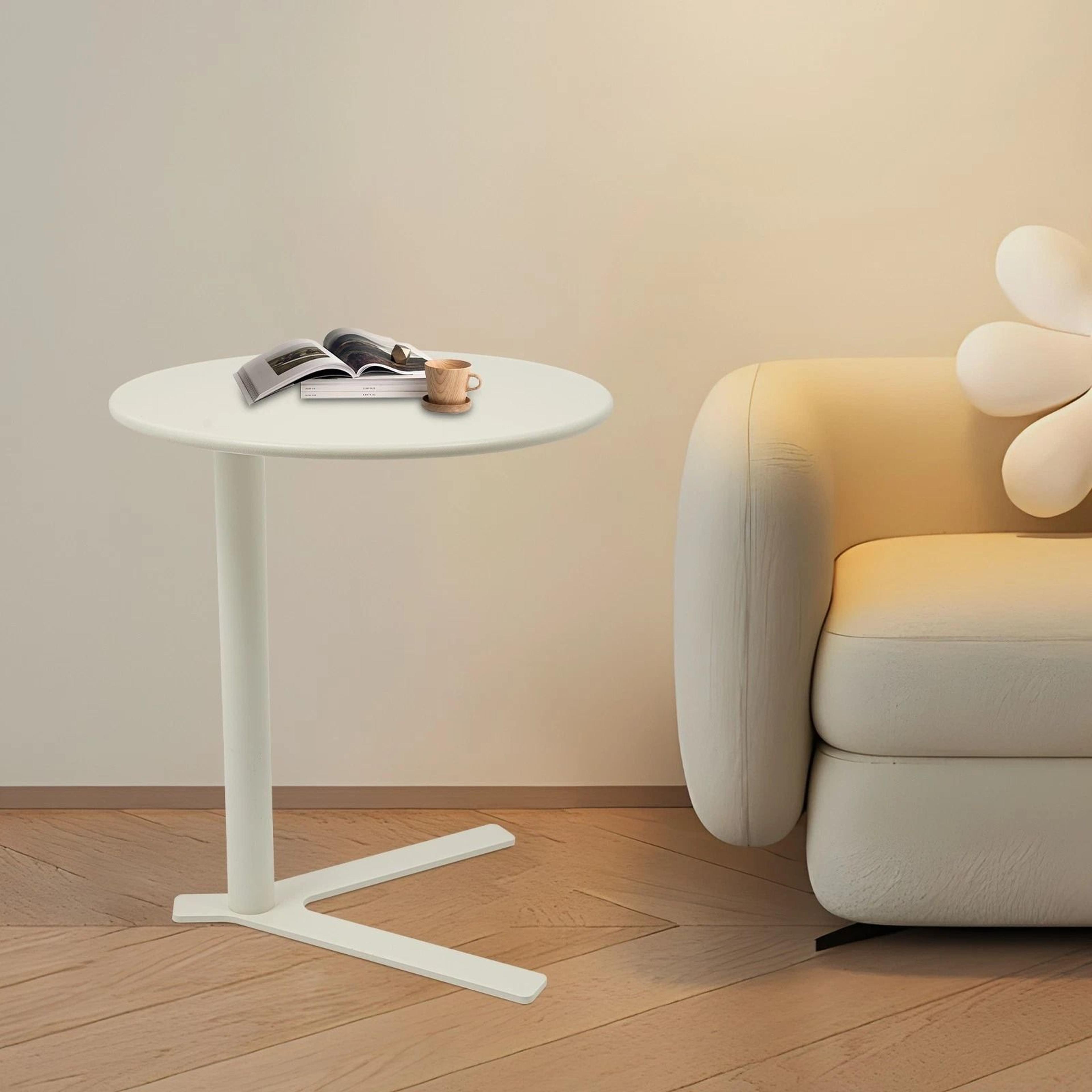stylish modern side table with y base round end table for small spaces & couch