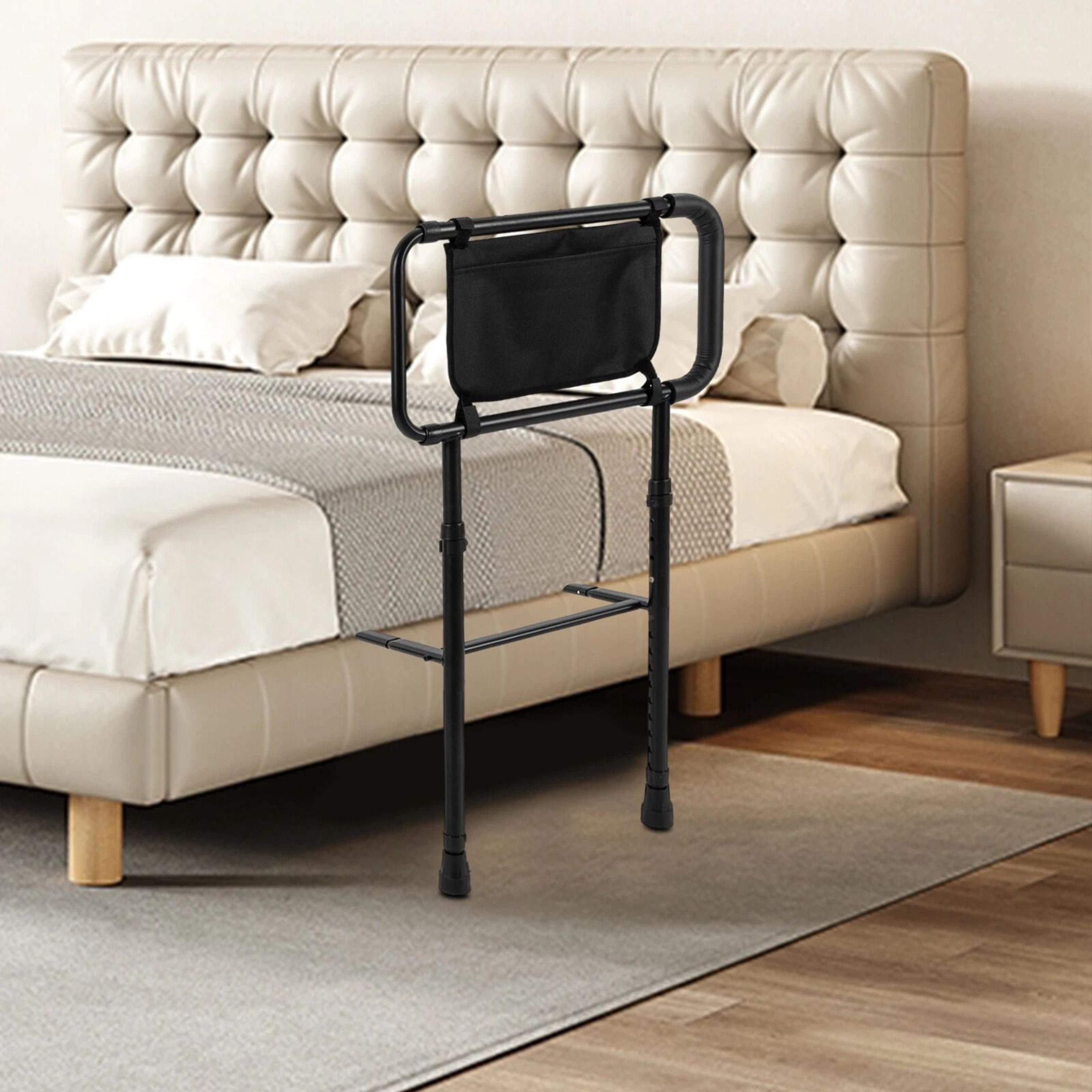 Adjustable Bed Assist Bar  Bedside Rail With Storage Pocket For Safer Mobility 8